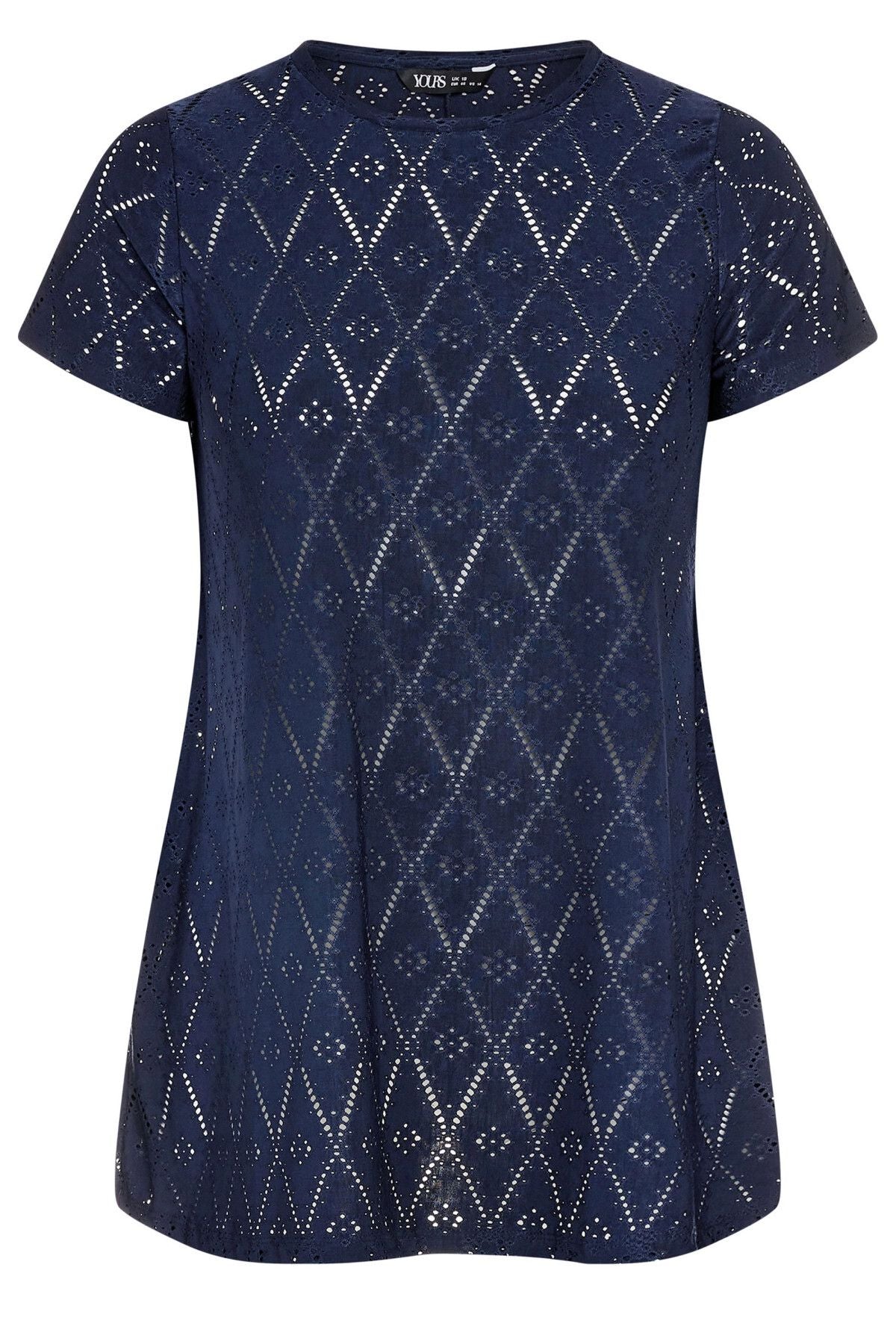 Büyük Beden Bisiklet Yaka Kısa Kollu Dantelli Astarsız Bluz 303264