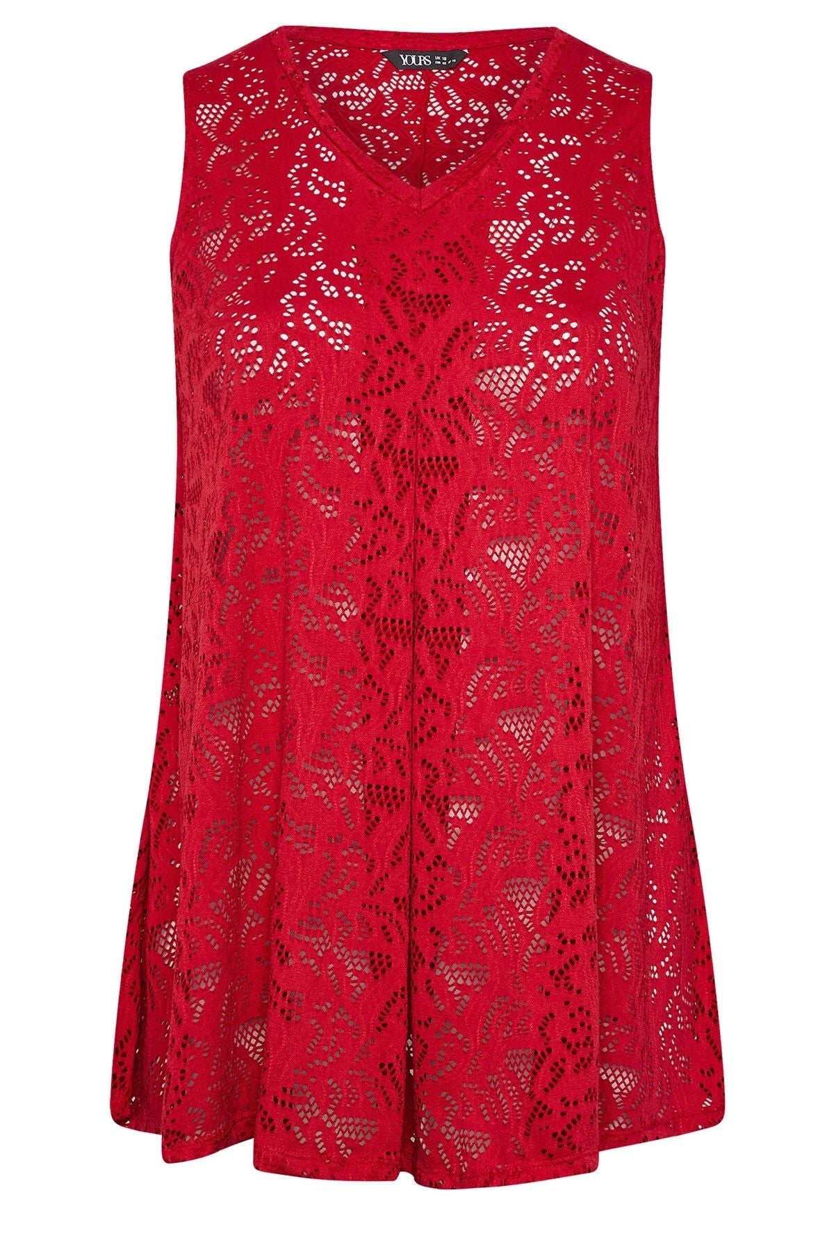 Büyük Beden V Yaka Sıfır Kol Astarsız Dantel T-shirt 304104