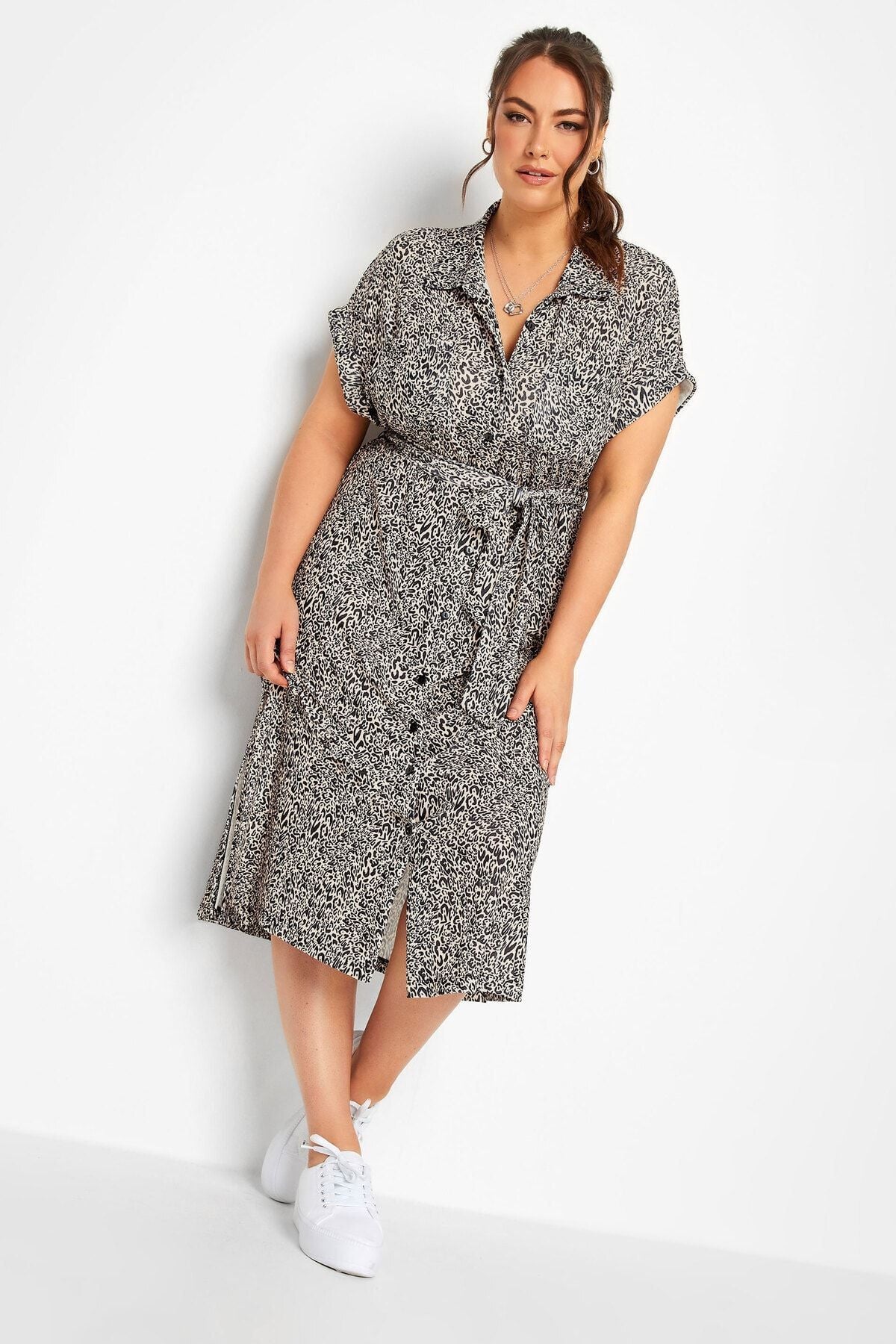 Büyük Beden Kuşaklı Gömlek Elbise 302077