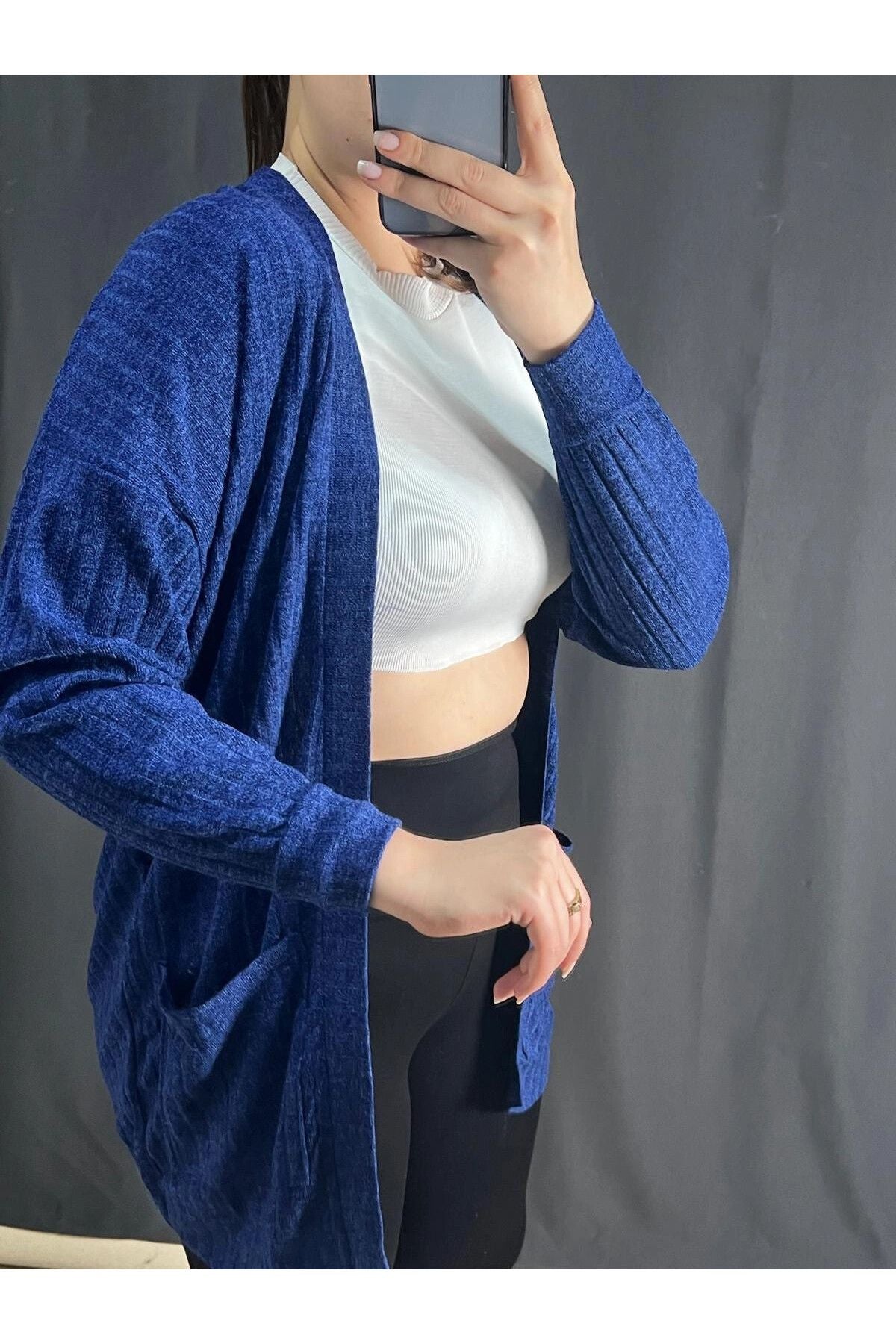 Büyük Beden Önü Kapamasız Cepli Midi Boy Hırka 301750