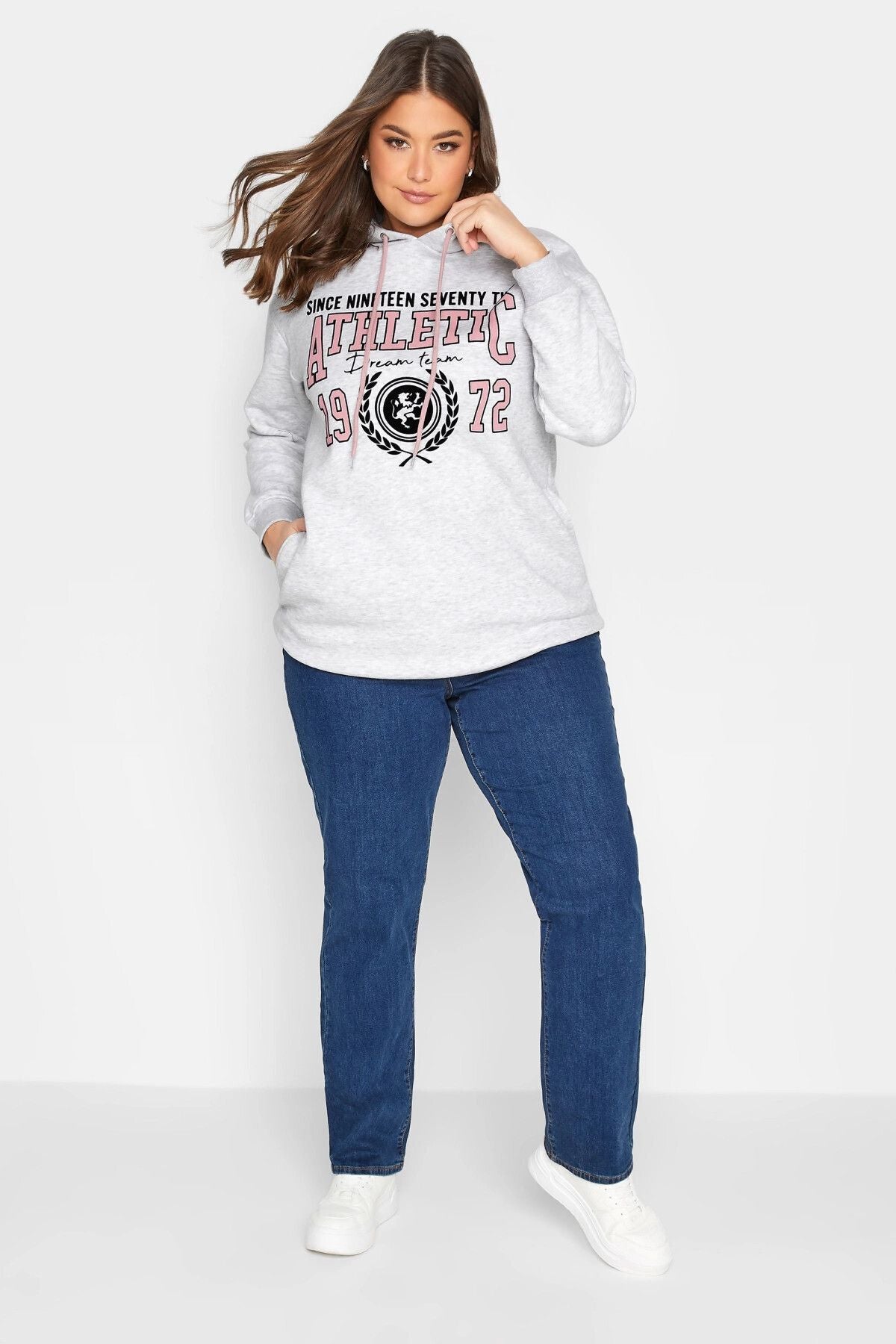 Büyük Beden Kapüşonlu Önü Yazı Baskılı Cepli Sweatshirt 173597