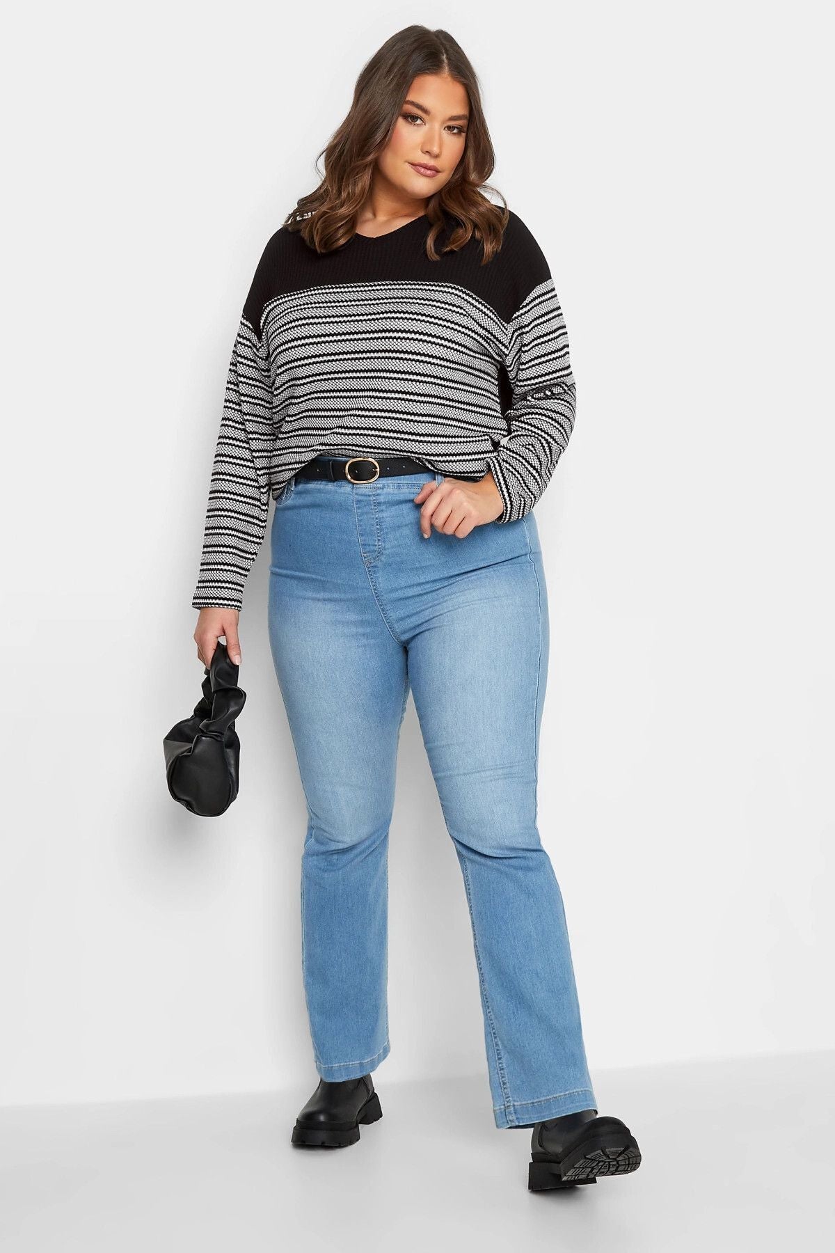 Büyük Beden V Yaka Yanı Yırtmaçlı Uzun Kollu Triko Bluz 301708