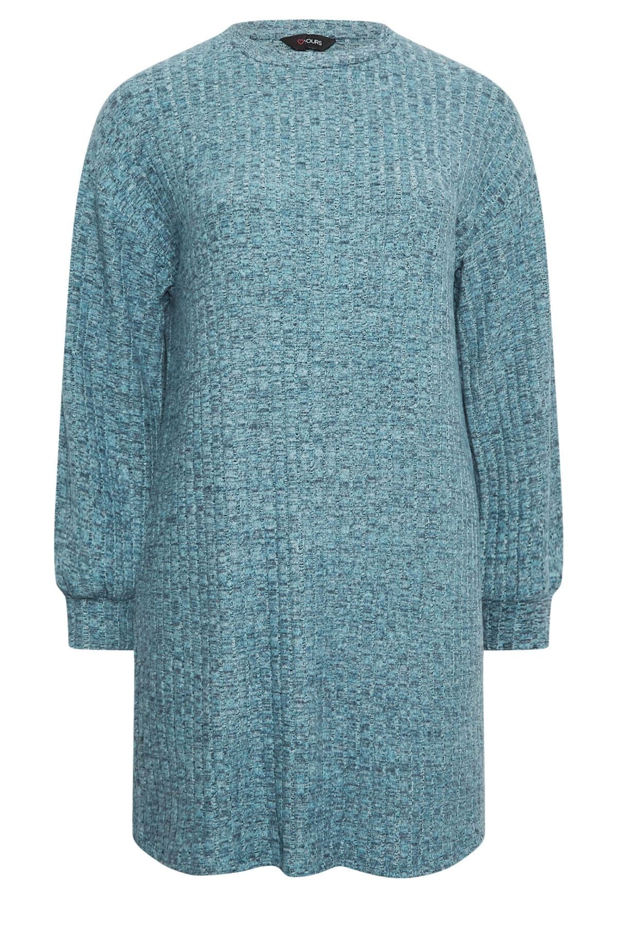 Büyük Beden Bisiklet Yaka Uzun Kollu Örme Kısa Elbise 302611