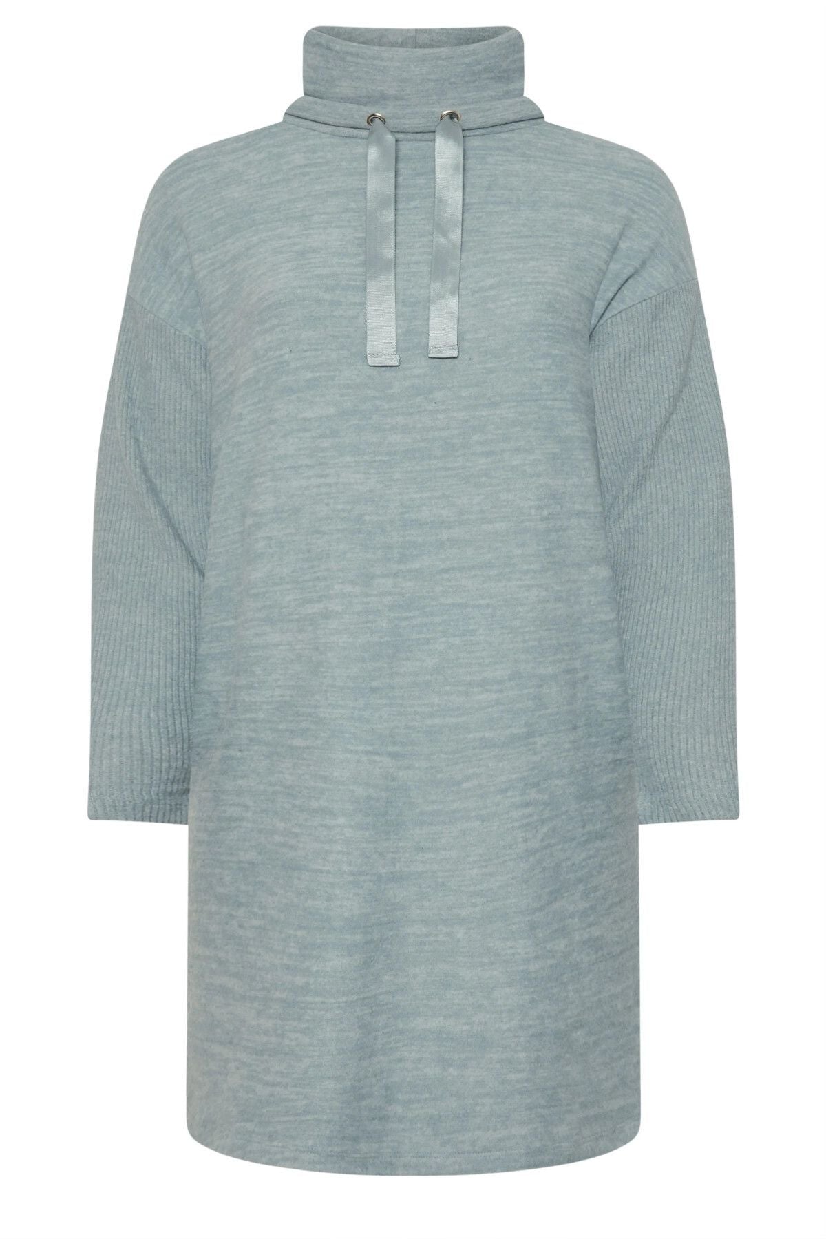 Büyük Beden Uzun Kollu Kapüşonlu Yumuşak Dokulu Sweatshirt Elbise 303590