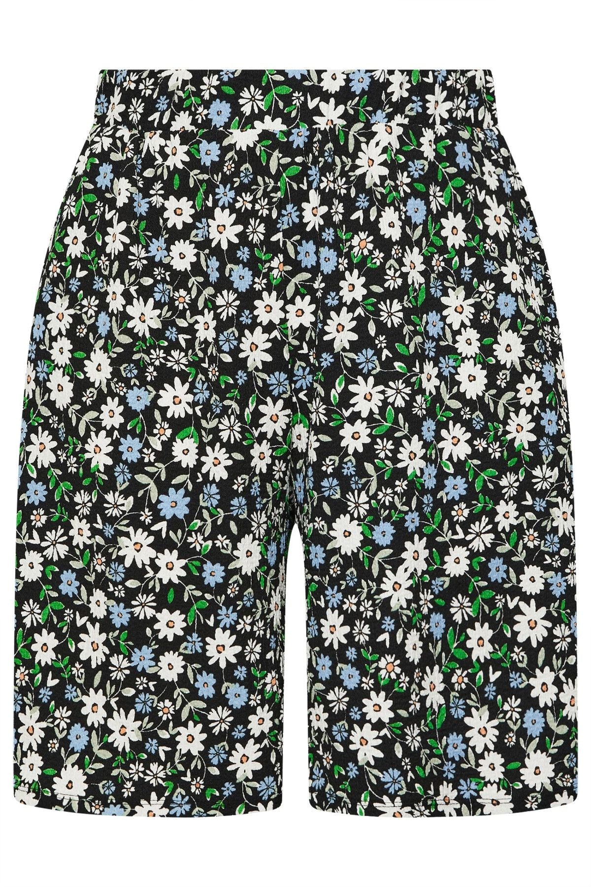 Büyük Beden Beli Lastikli Desenli Bol Kesim Likralı Cepli Şort 145288