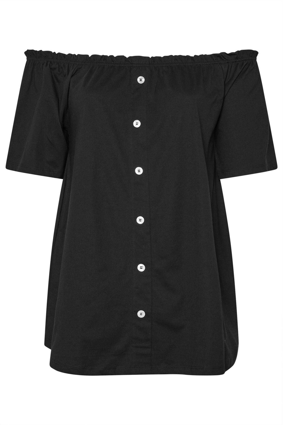 Büyük Beden Düşük Omuz Düğme Detaylı Straplez Bluz 322704