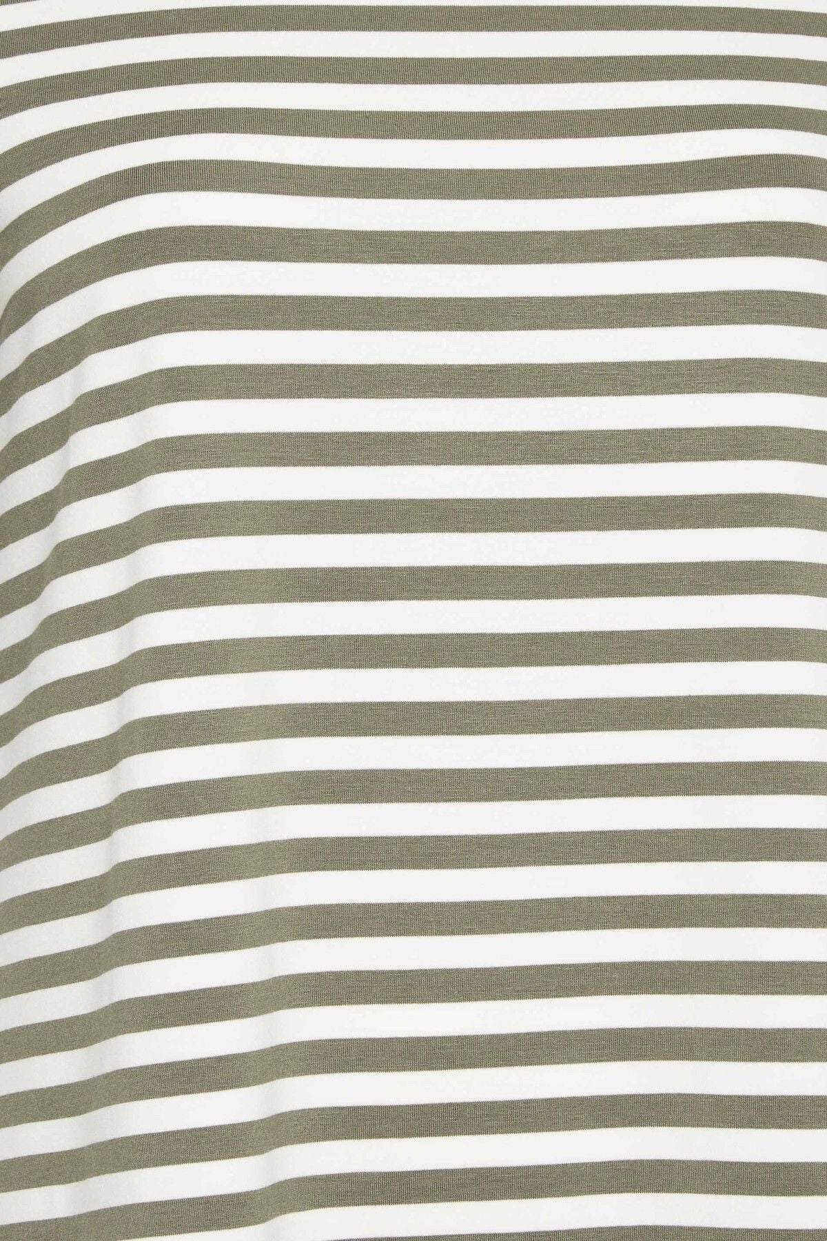 Büyük Beden Yırtmaç Detaylı Çizgili Yarım Kol Bisiklet Yaka Bluz 321119