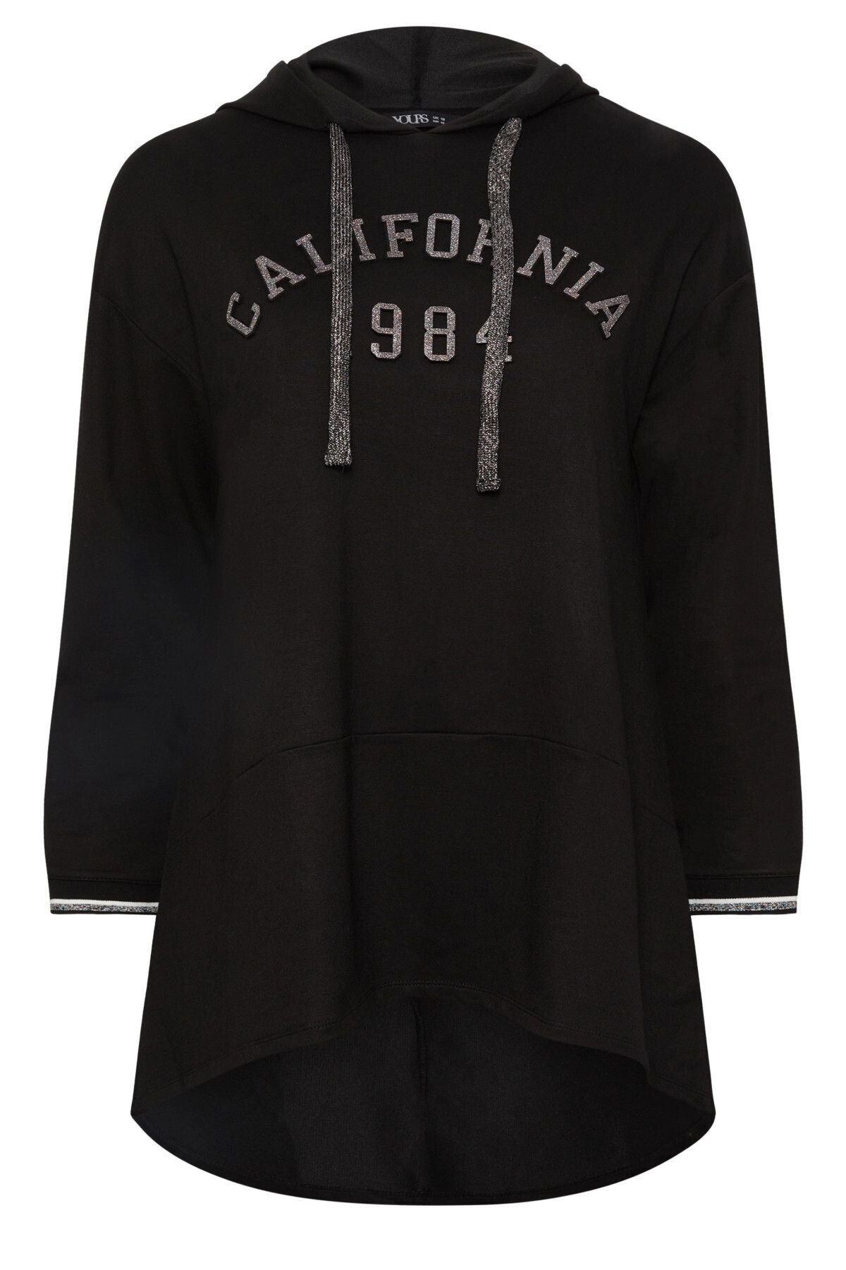 Büyük Beden Uzun Kollu Arkası Uzun Baskılı Kapüşonlu Sweatshirt 302846