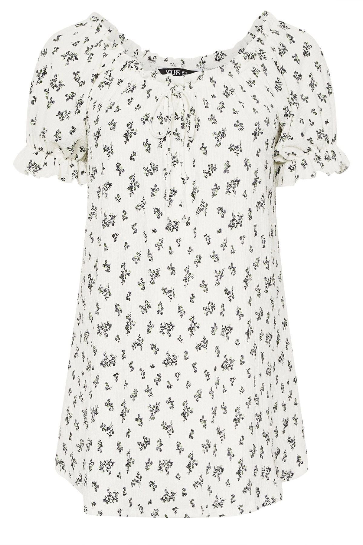 Büyük Beden Çiçek Desenli Bürümcük Kumaş Kare Yaka Kolları Fırfırlı Bluz 322661