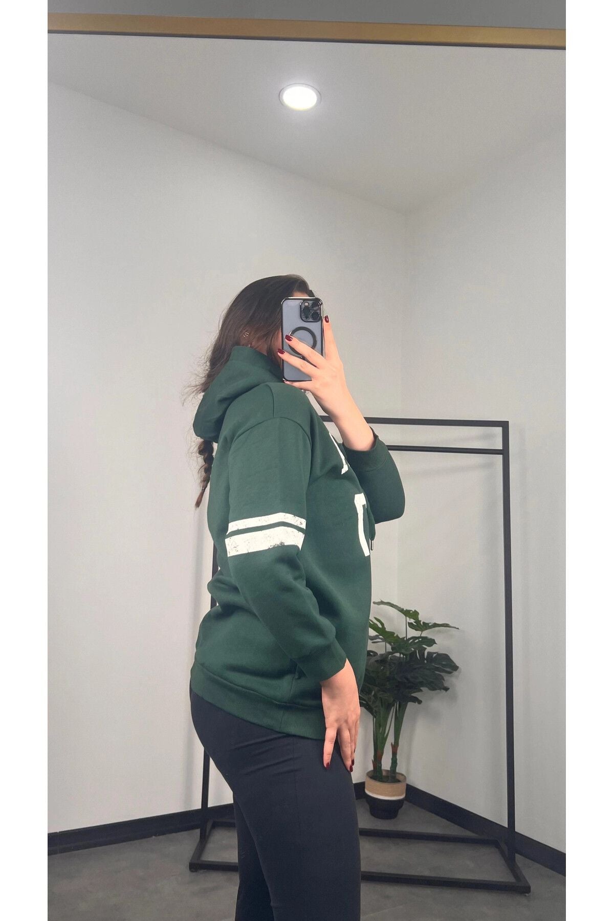 Büyük Beden Kapüşonlu Uzun Kollu Baskılı Sweatshirt 301126