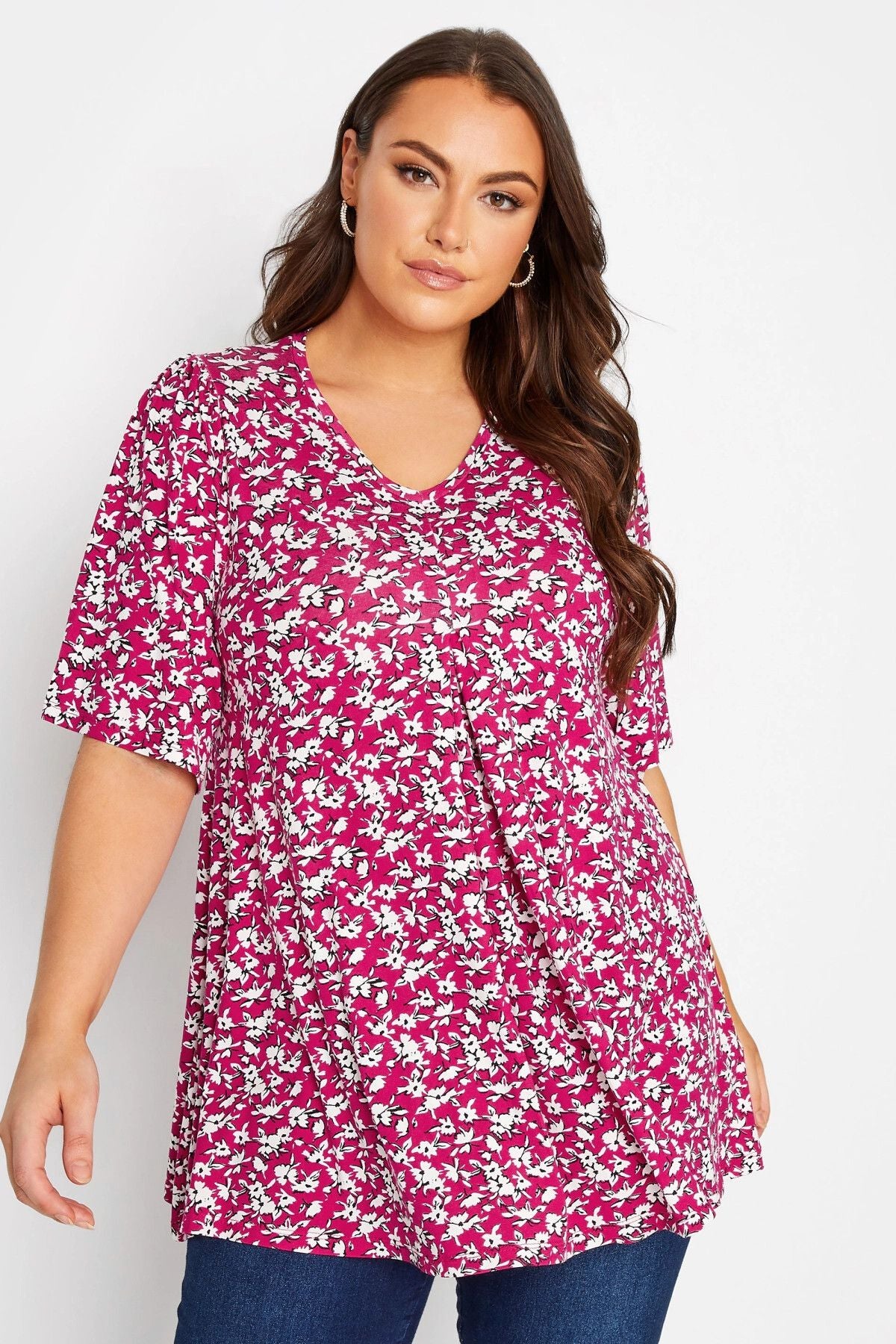 Büyük Beden V Yaka Desenli Asimetrik Kesim Likralı Bluz 301694