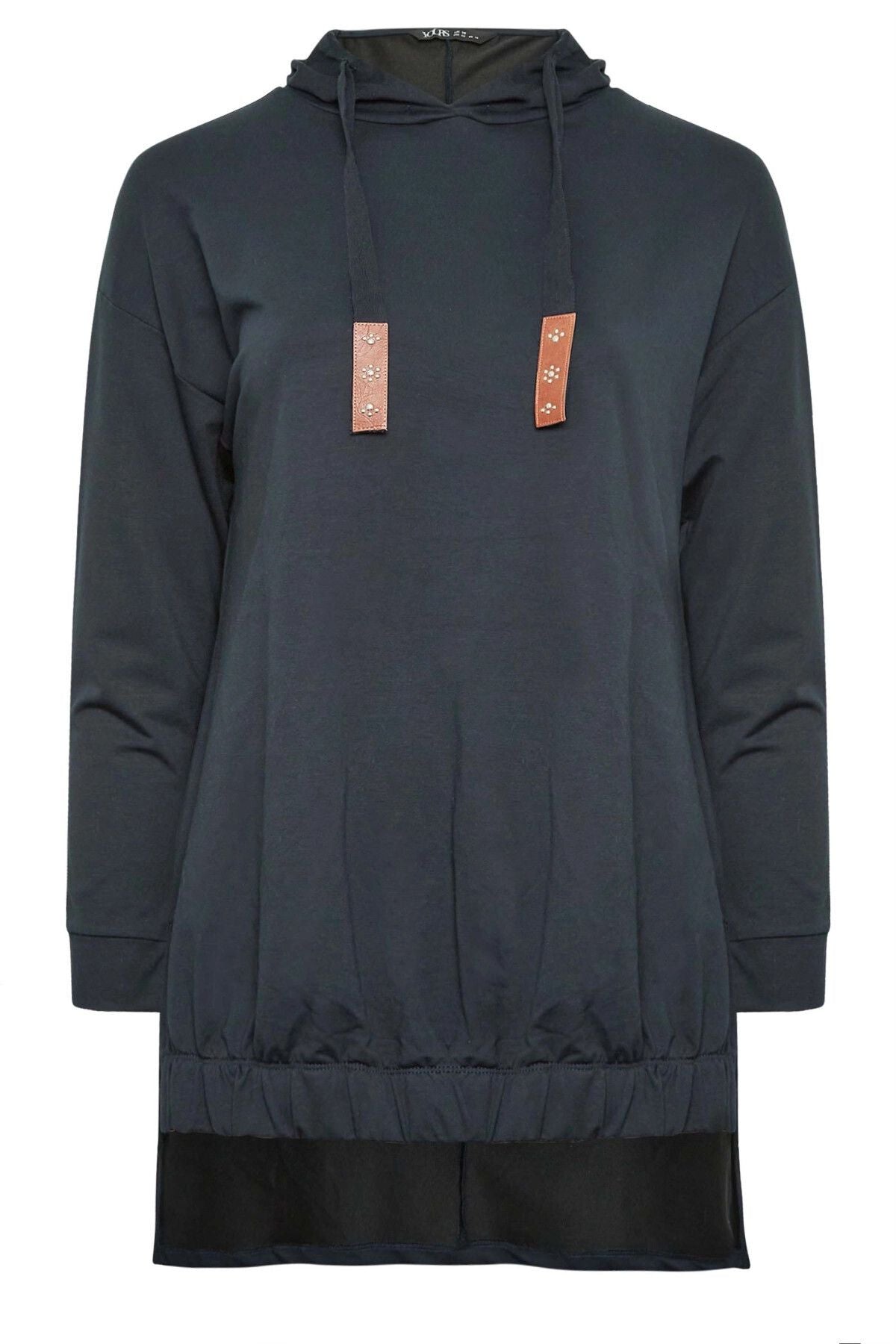 Büyük Beden Arkası Uzun Kapüşonlu Bağcıklı Uzun Kollu Sweatshirt 302574