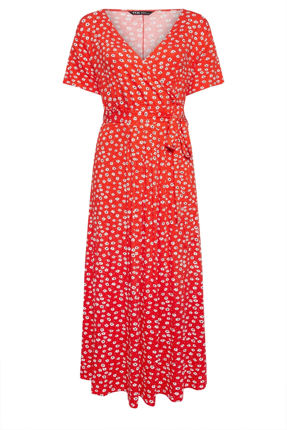 Büyük Beden V Yaka Kısa Kollu Kuşaklı Anvelop Elbise 303155