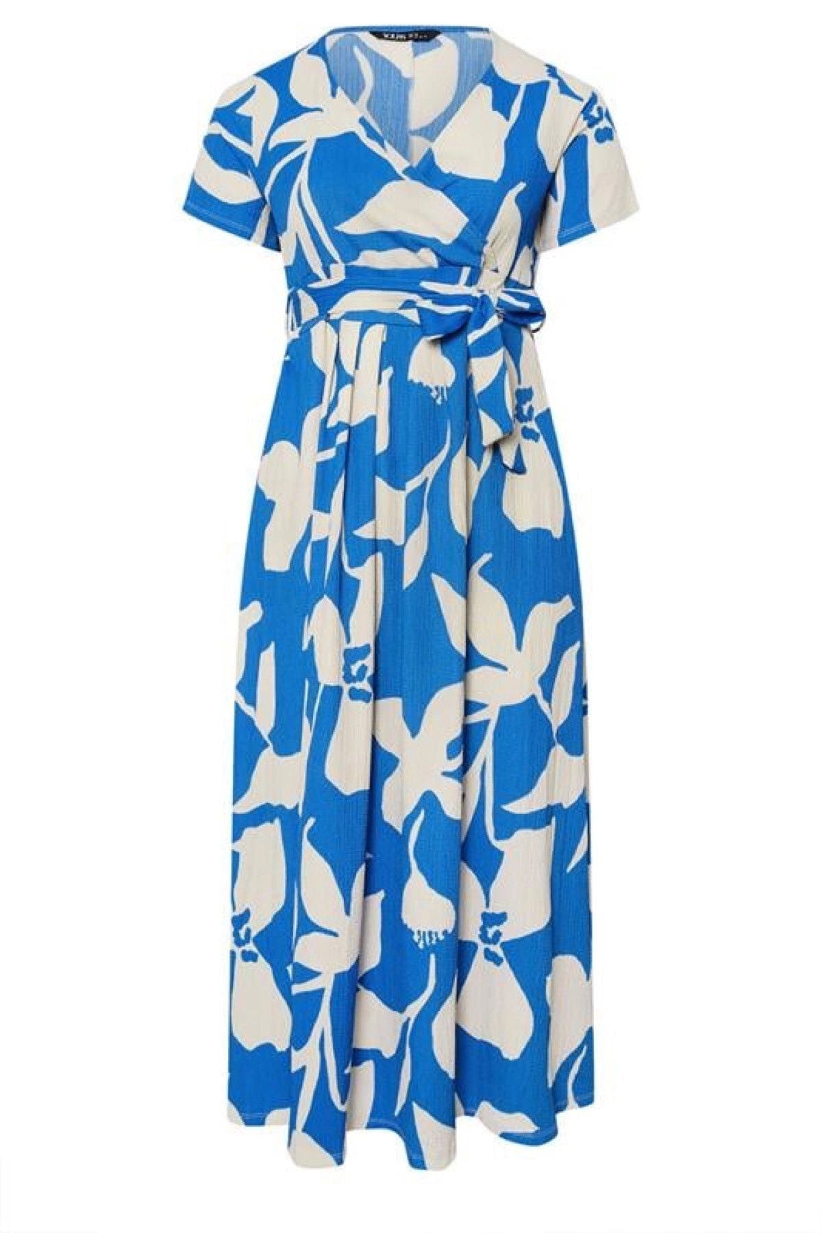 Büyük Beden V Yaka Çiçek Desenli Bürümcük Kumaş Elbise 304072