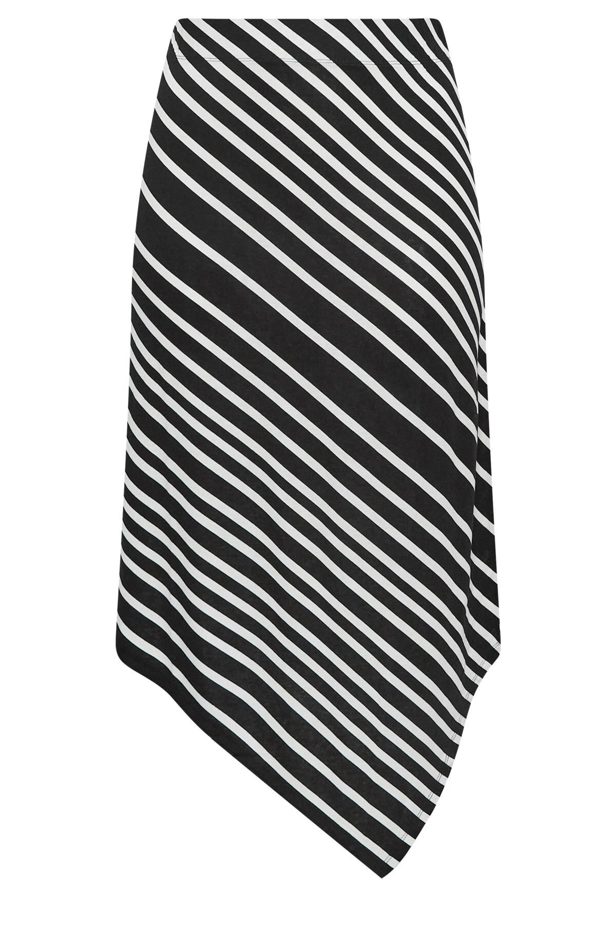 Büyük Beden Yatay Çizgili Beli Lastikli Midi Boy Asimetrik Kesim Etek 301628