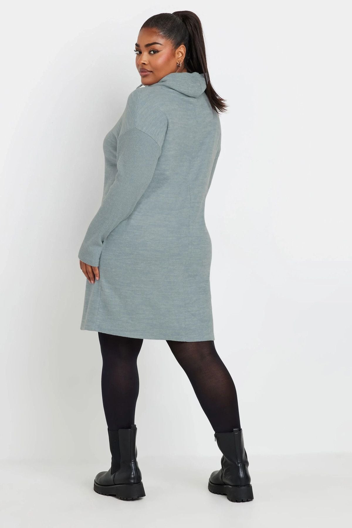 Büyük Beden Uzun Kollu Kapüşonlu Yumuşak Dokulu Sweatshirt Elbise 303590