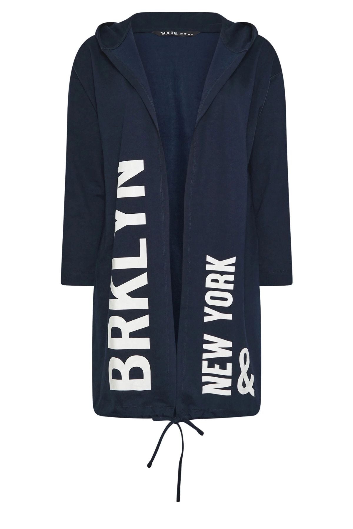 Büyük Beden Kapüşonlu Uzun Kollu Yazı Baskılı Cepsiz Hırka 303564