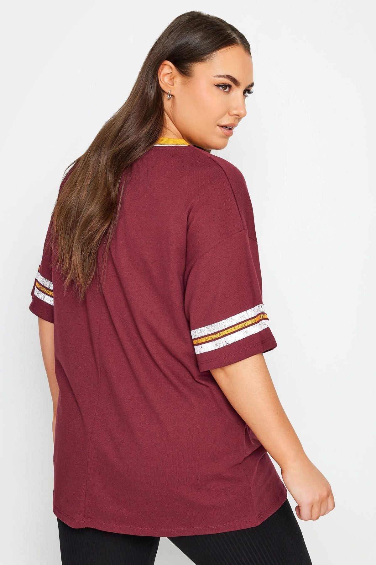 Büyük Beden Önü Baskılı V Yaka Kısa Kollu Uzun Kesim T-Shirt 302542