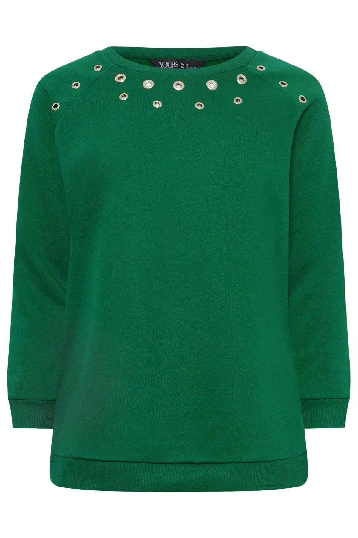 Büyük Beden Bisiklet Yaka Kuşgözü Detaylı Uzun Kollu Sweatshirt 302832