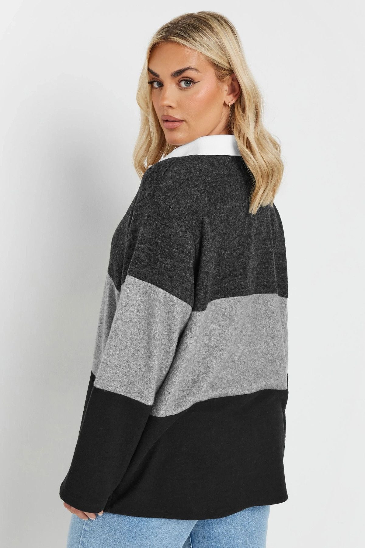 Büyük Beden Gömlek Yaka Uzun Kollu Yumuşak Dokulu Kazak 285045