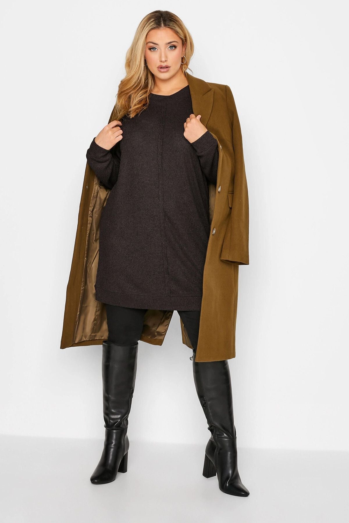 Büyük Beden Nervürlü Uzun Kesim Uzun Kollu Triko Kazak 301300