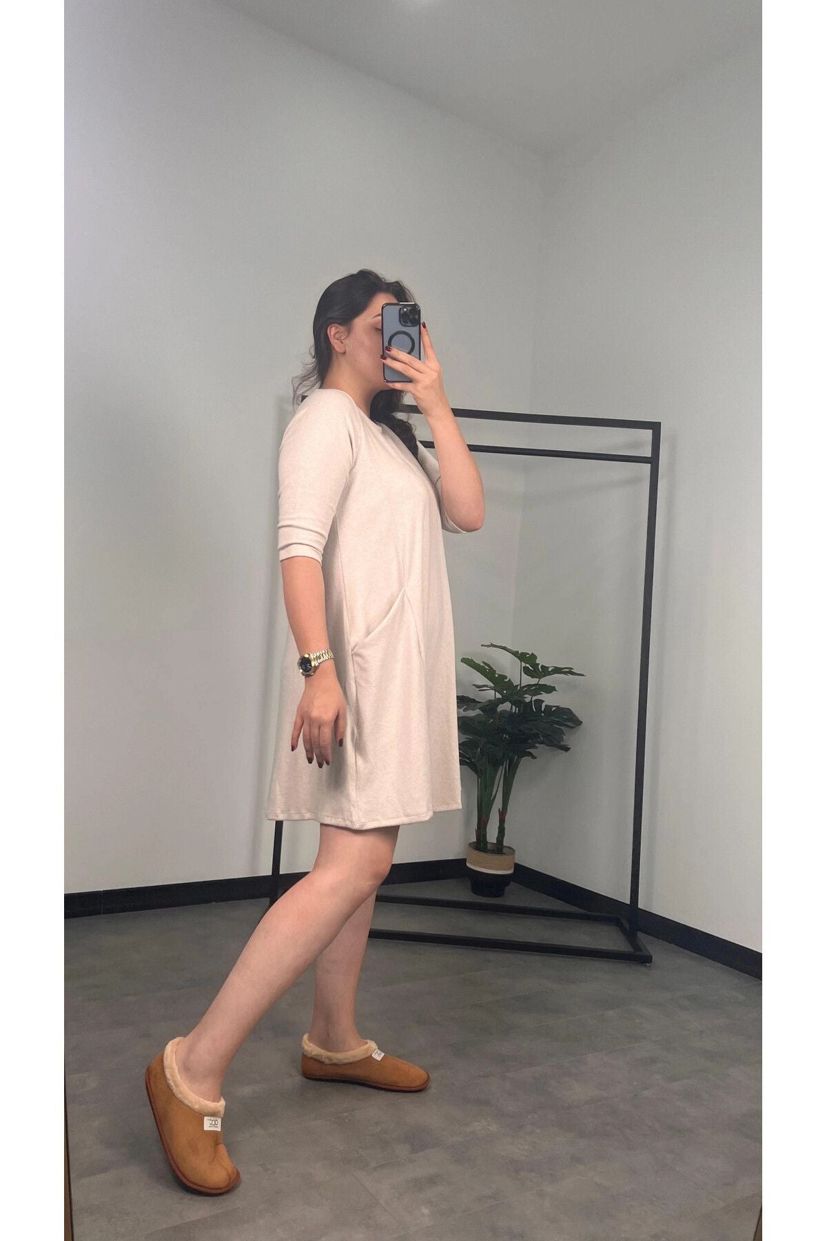 Büyük Beden Fakir Kol Bisiklet Yaka Cepli Elbise 301598