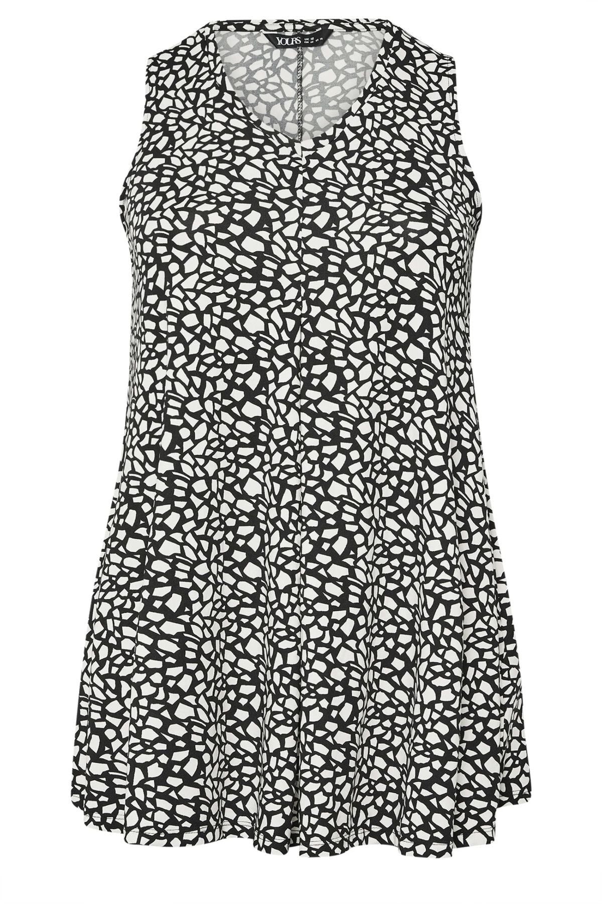 Büyük Beden V Yaka Sıfır Kol Eteği Bollaşan Desenli Bluz 304029