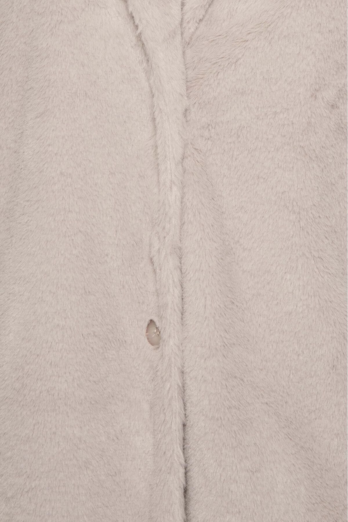 Büyük Beden Suni Kürk Uzun Kesim Cepli Düğmeli Kaban 301582