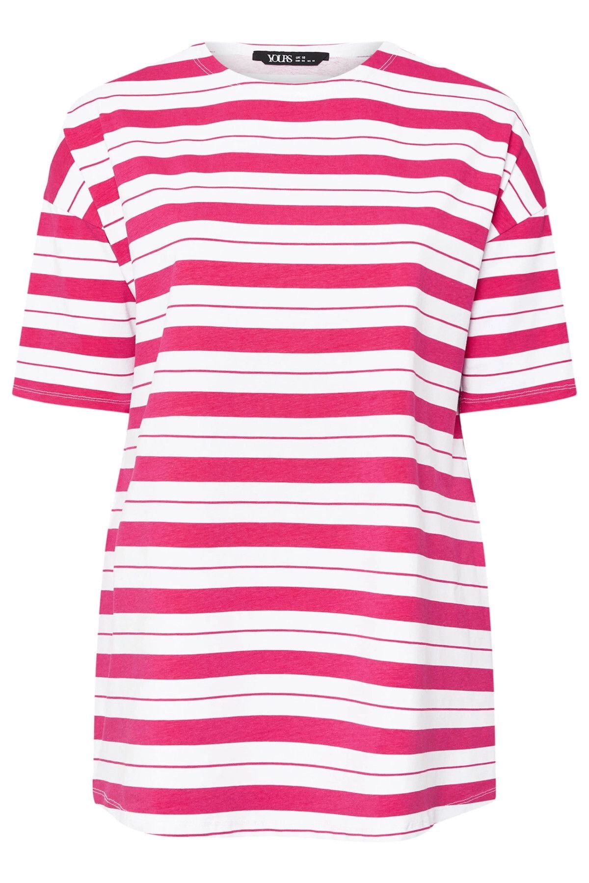 Büyük Beden Bisiklet Yaka Kısa Kollu Yanları Yırtmaçlı Çizgili T-shirt 303945