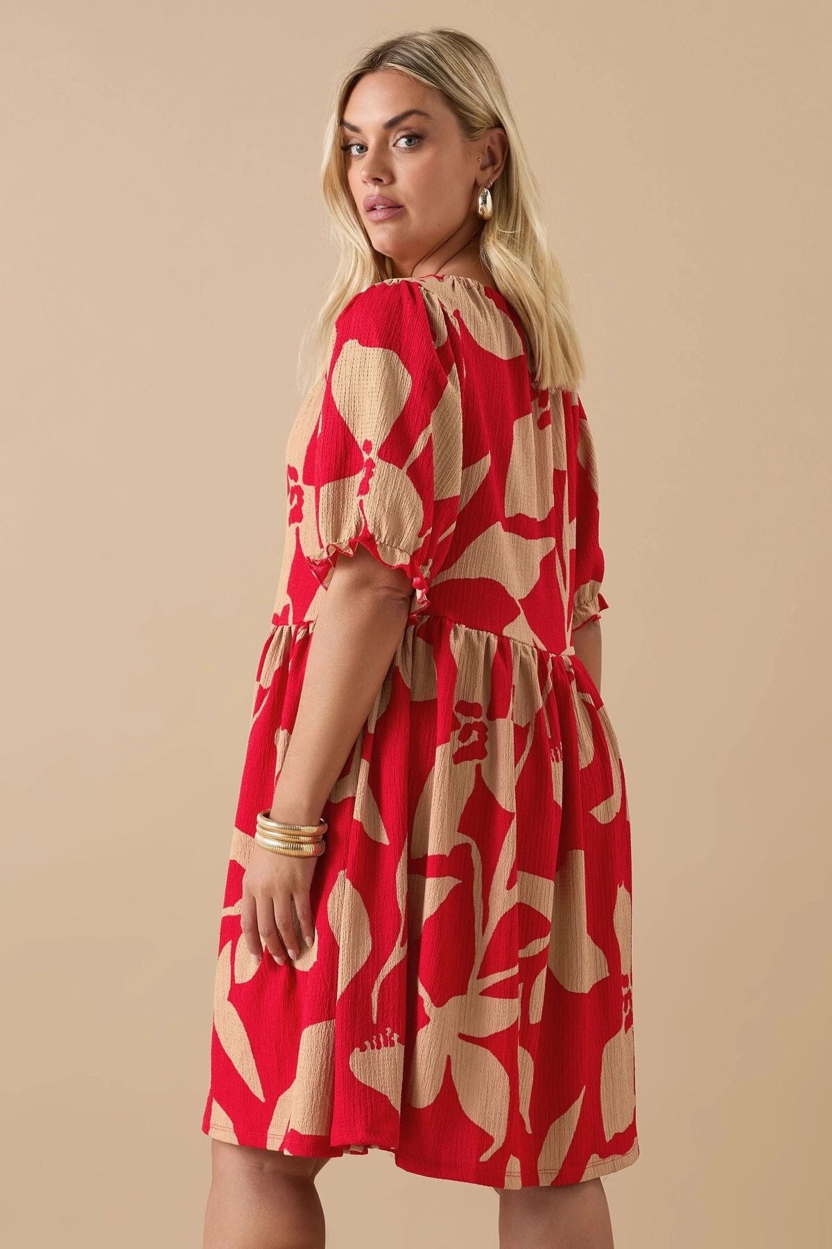 Büyük Beden V Yaka Bürümcük Kumaş Önü Bağlamalı Mini Elbise 304141