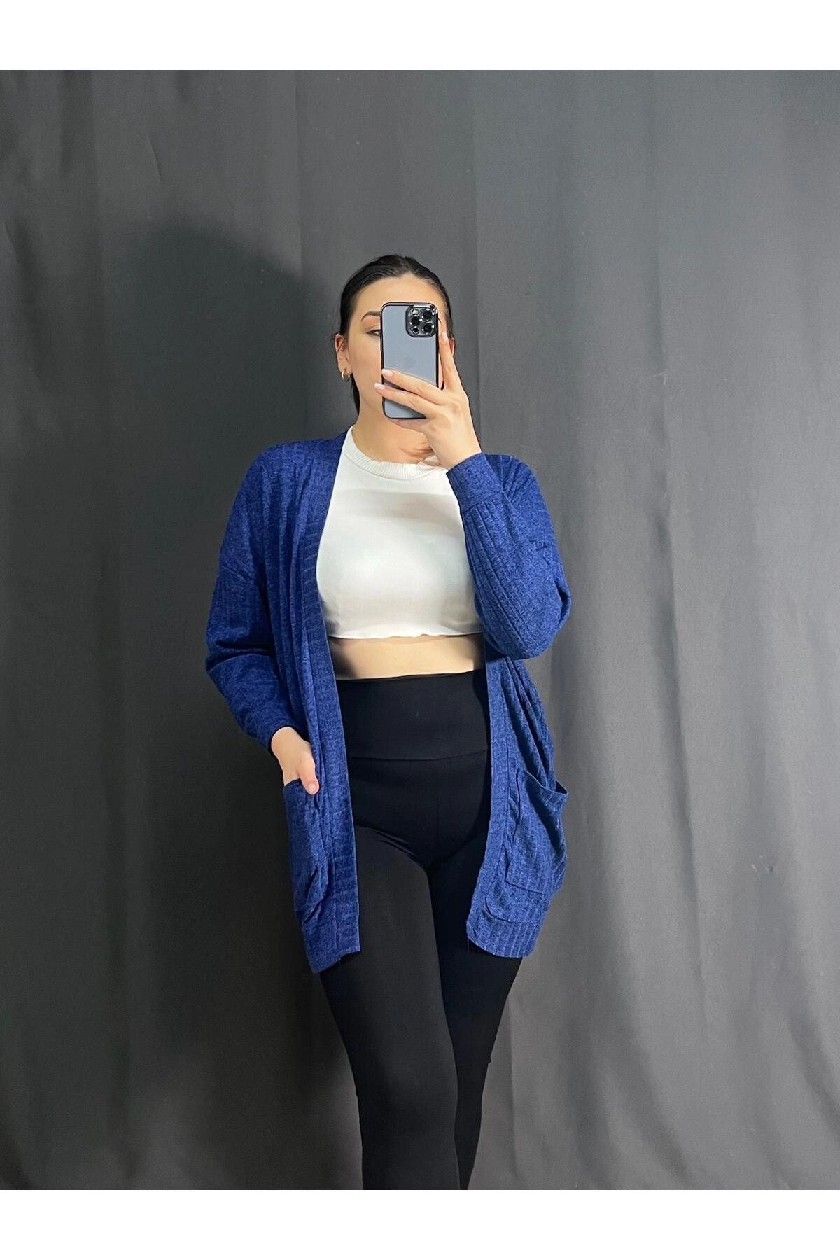 Büyük Beden Önü Kapamasız Cepli Midi Boy Hırka 301750