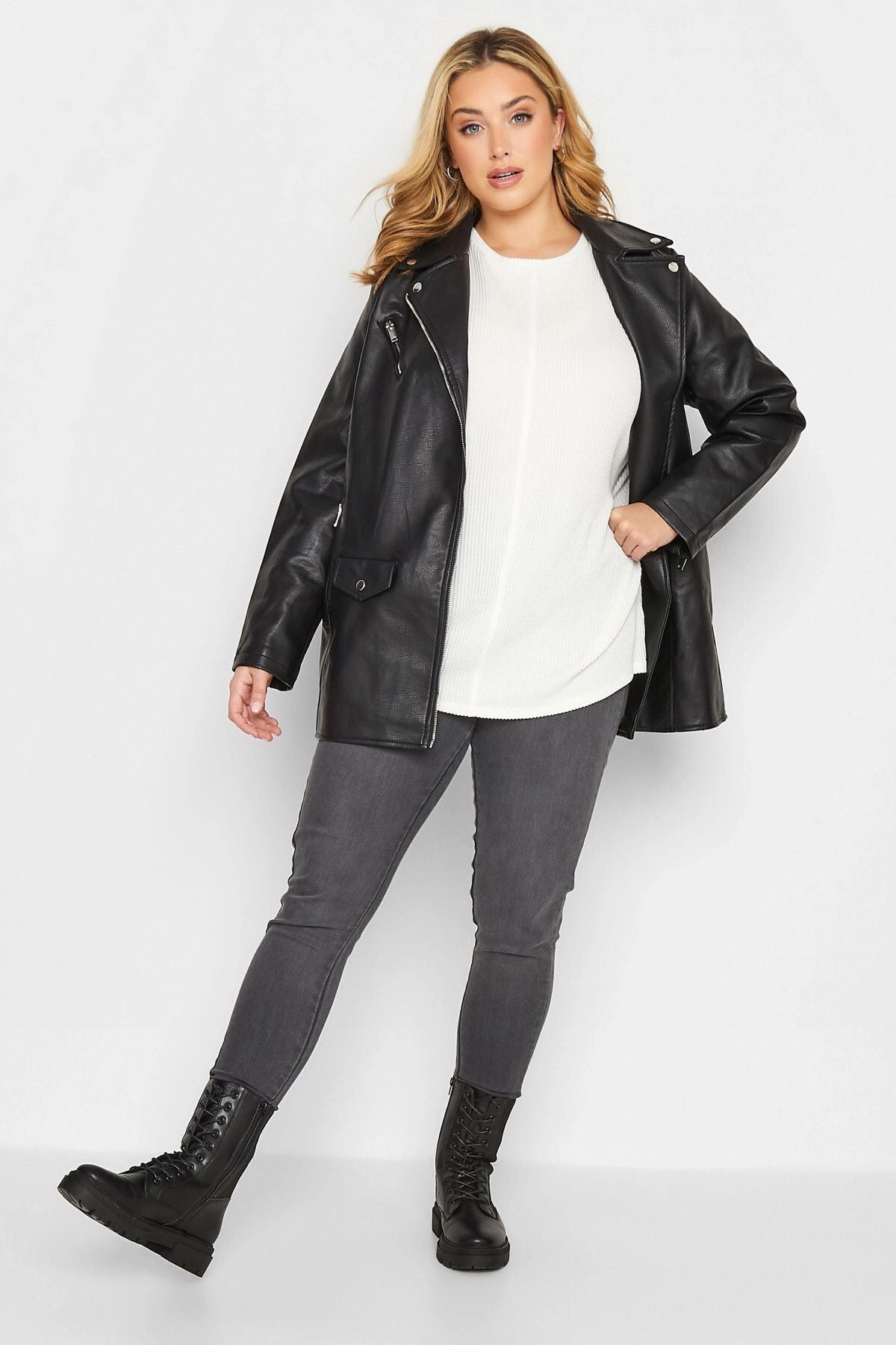 Büyük Beden Bisiklet Yaka Uzun Kollu Yumuşak Dokulu Bluz 301416