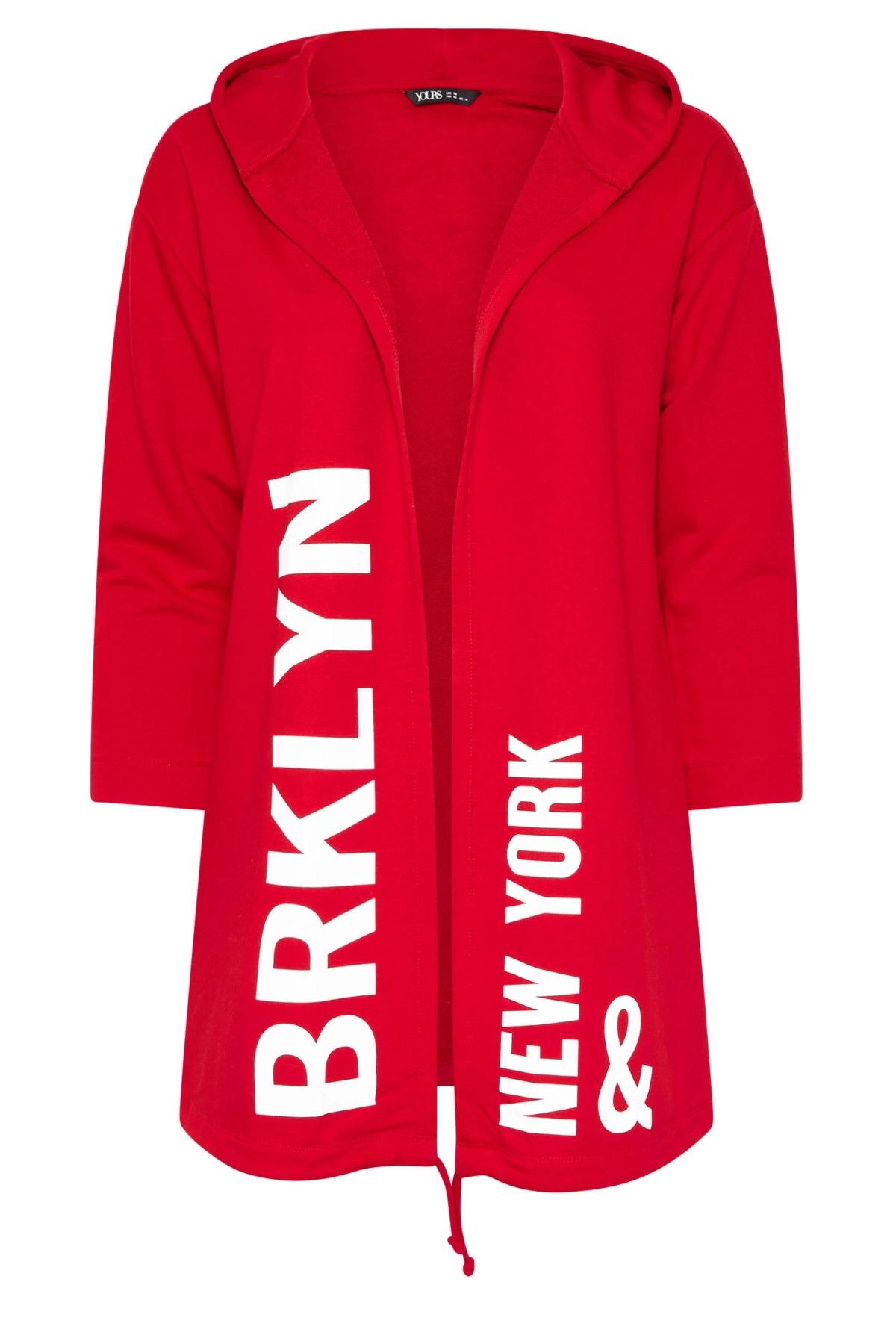 Büyük Beden Kapüşonlu Uzun Kollu Yazı Baskılı Cepsiz Hırka 303982