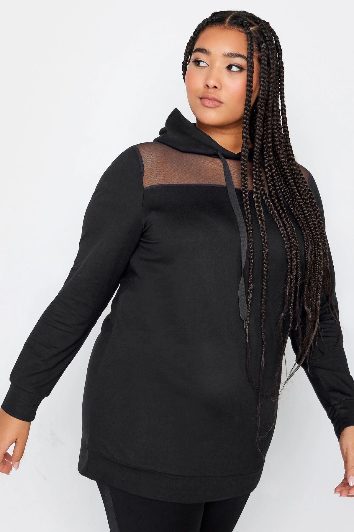 Büyük Beden Kapüşonlu Tül Detaylı Uzun Kollu Sweatshirt 302672