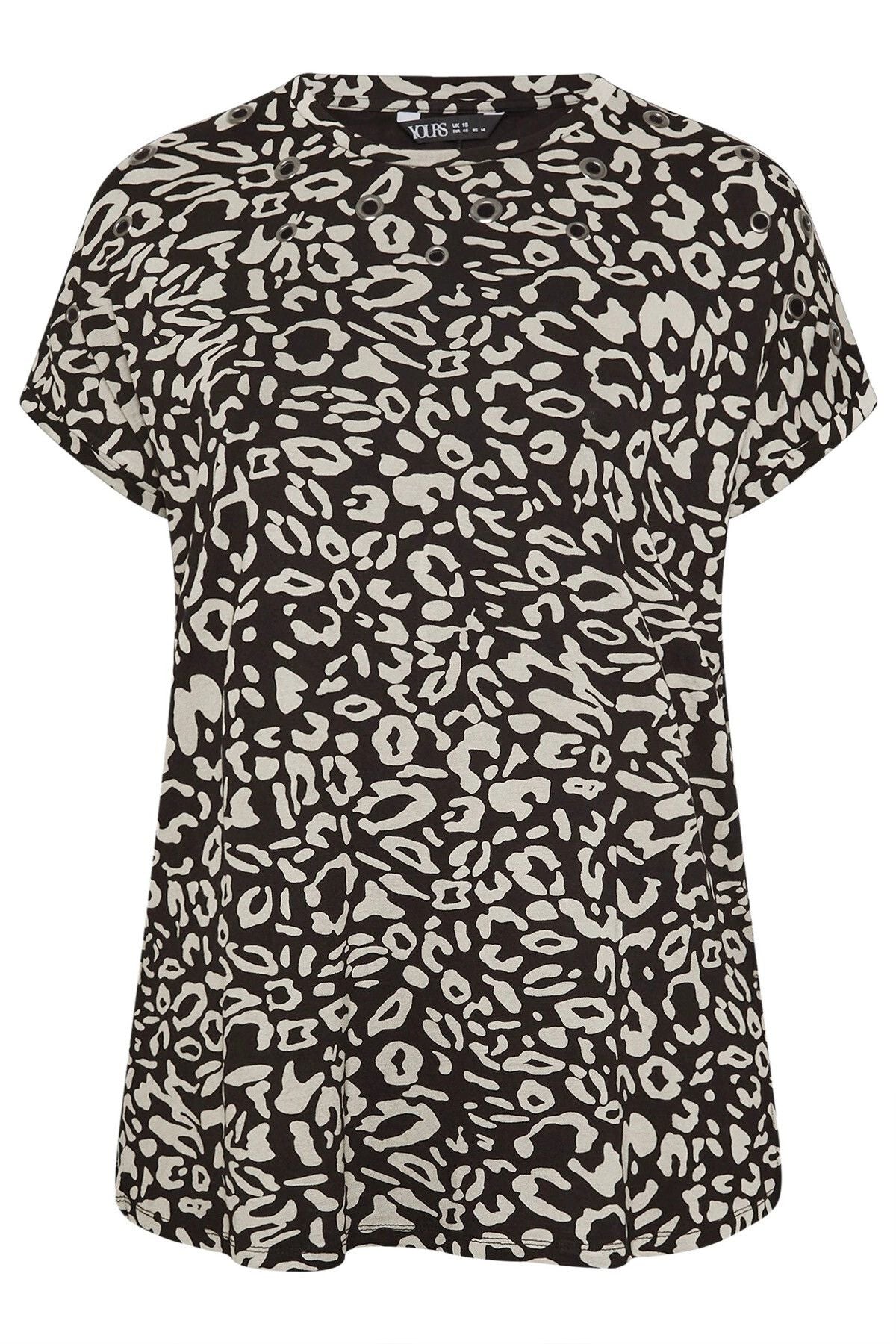 Büyük Beden Bisiklet Yaka Kuş Gözü Detaylı Desenli T-shirt 303865