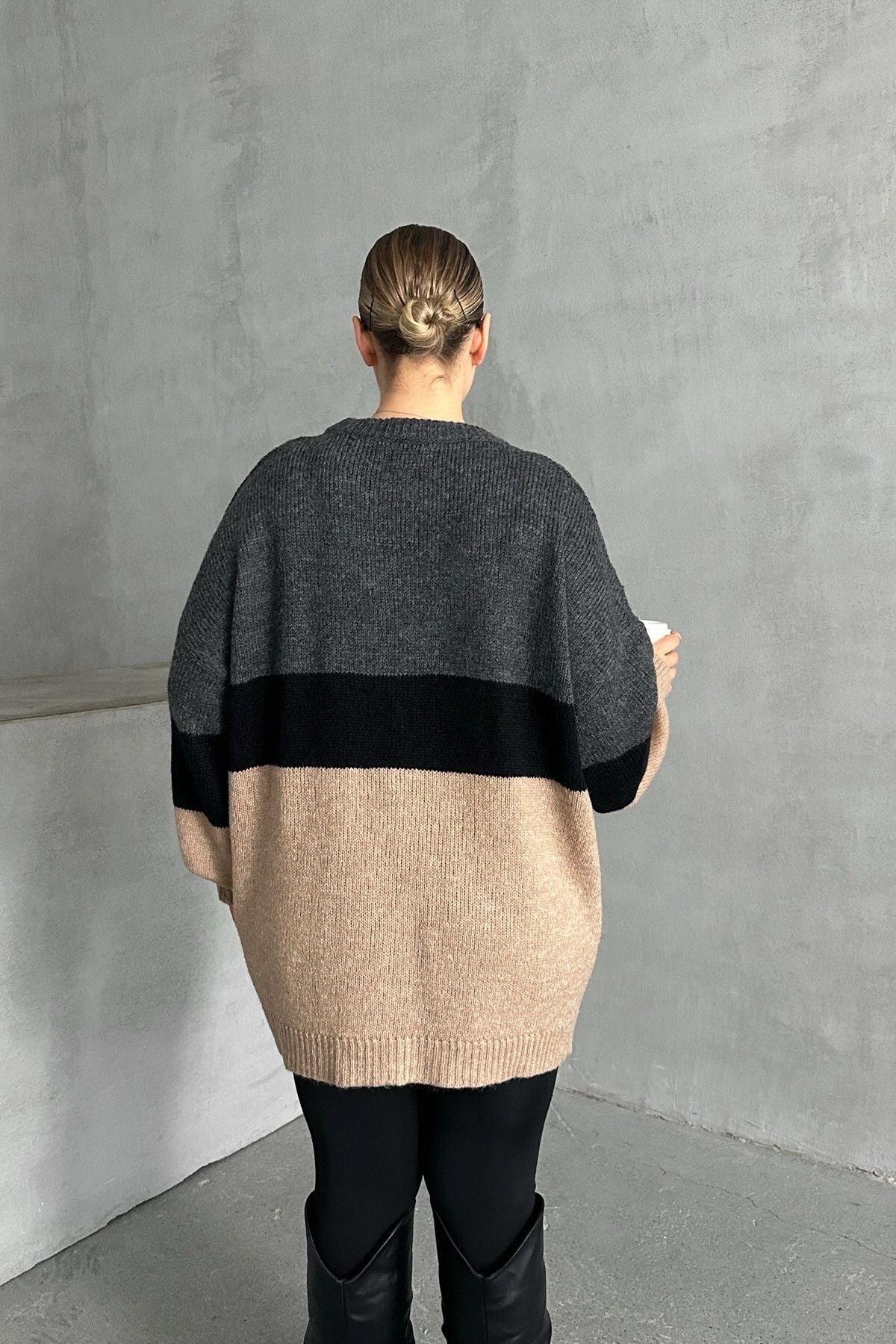 Büyük Beden Uzun Kollu Bisiklet Yaka Triko Kazak DG-05