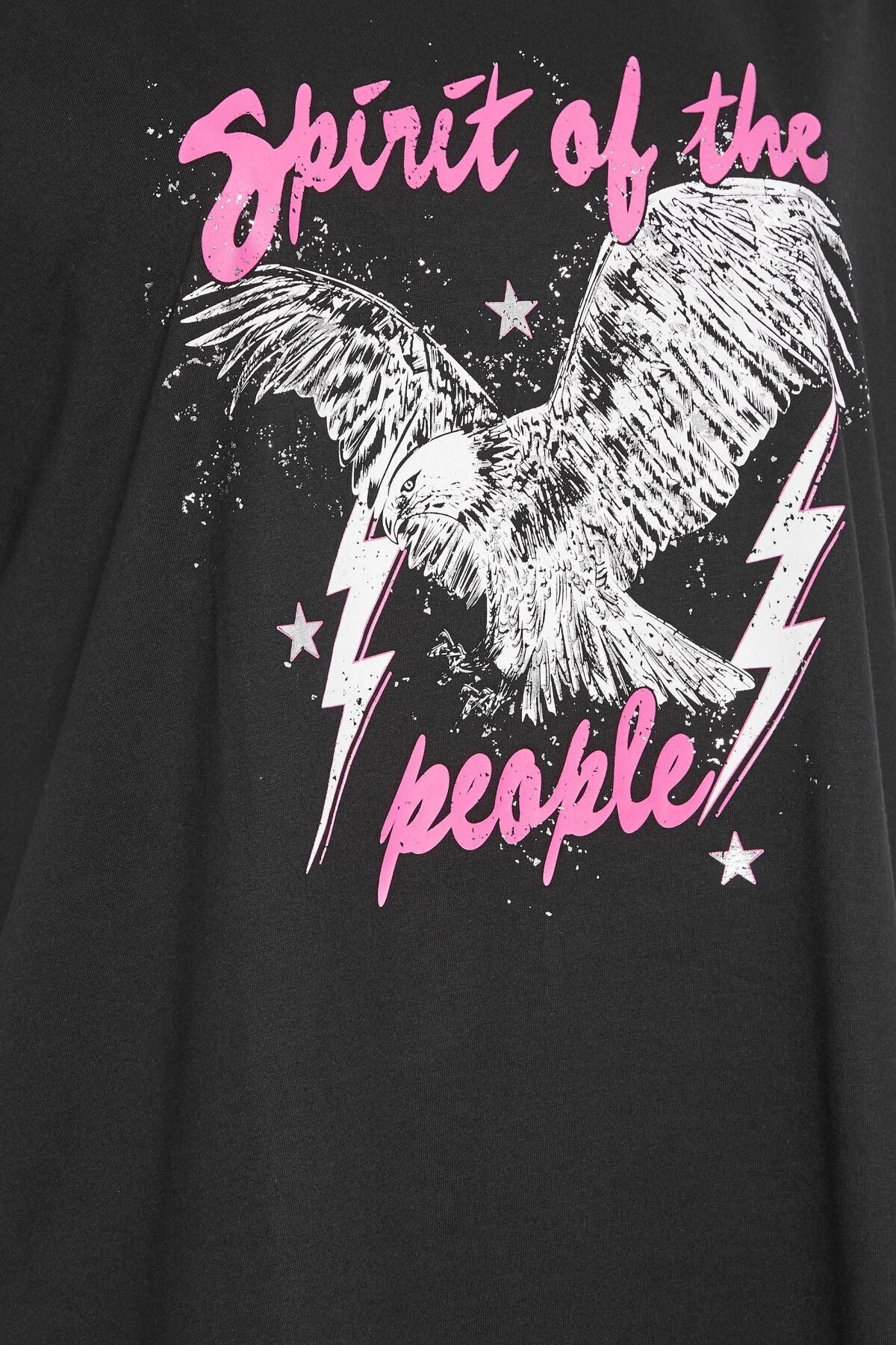 Büyük Beden Bisiklet Yaka Kesik Detaylı Baskılı Kısa Kollu T-shirt 321123