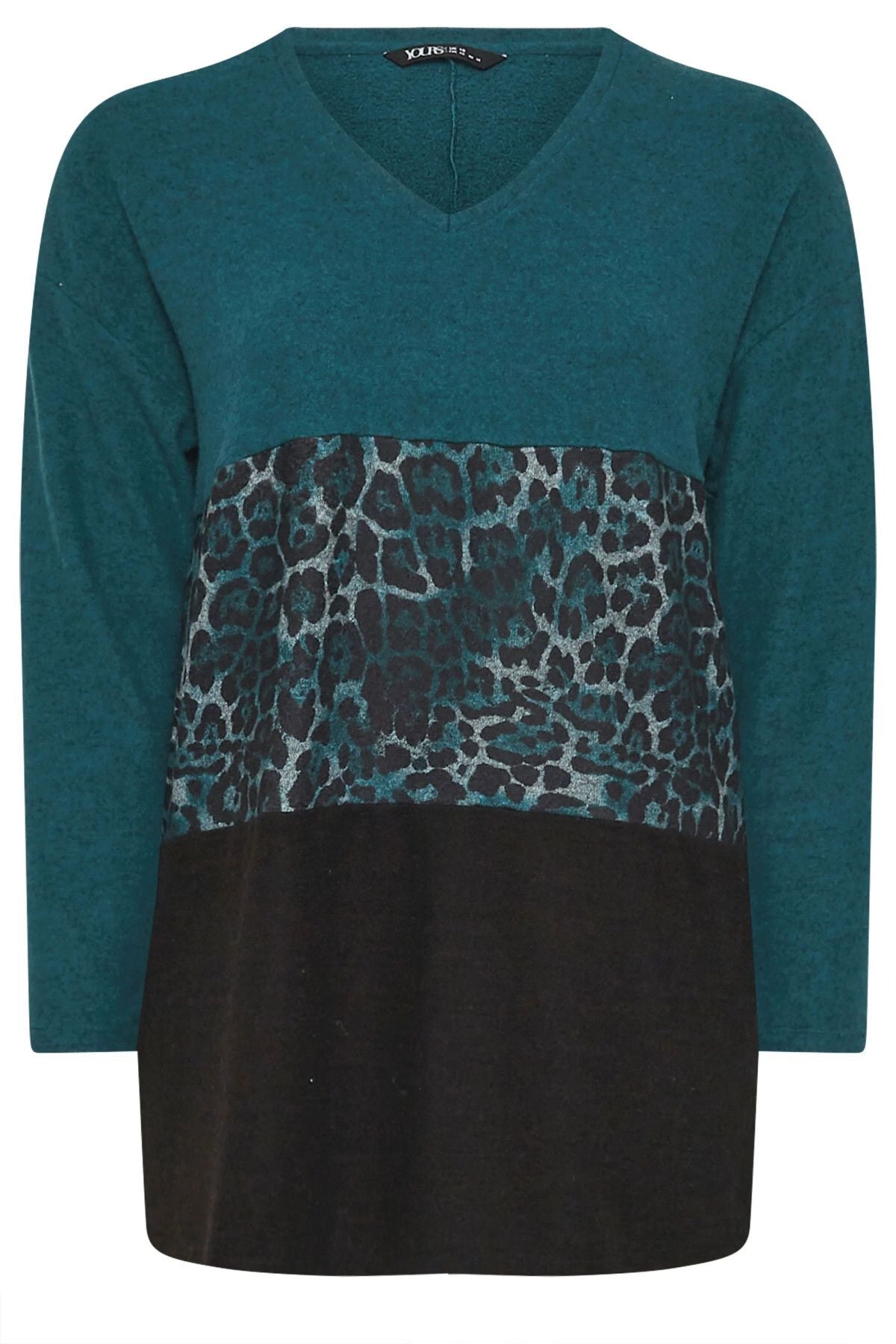 Büyük Beden V Yaka Uzun Kollu Renk Bloklu Kazak 322192