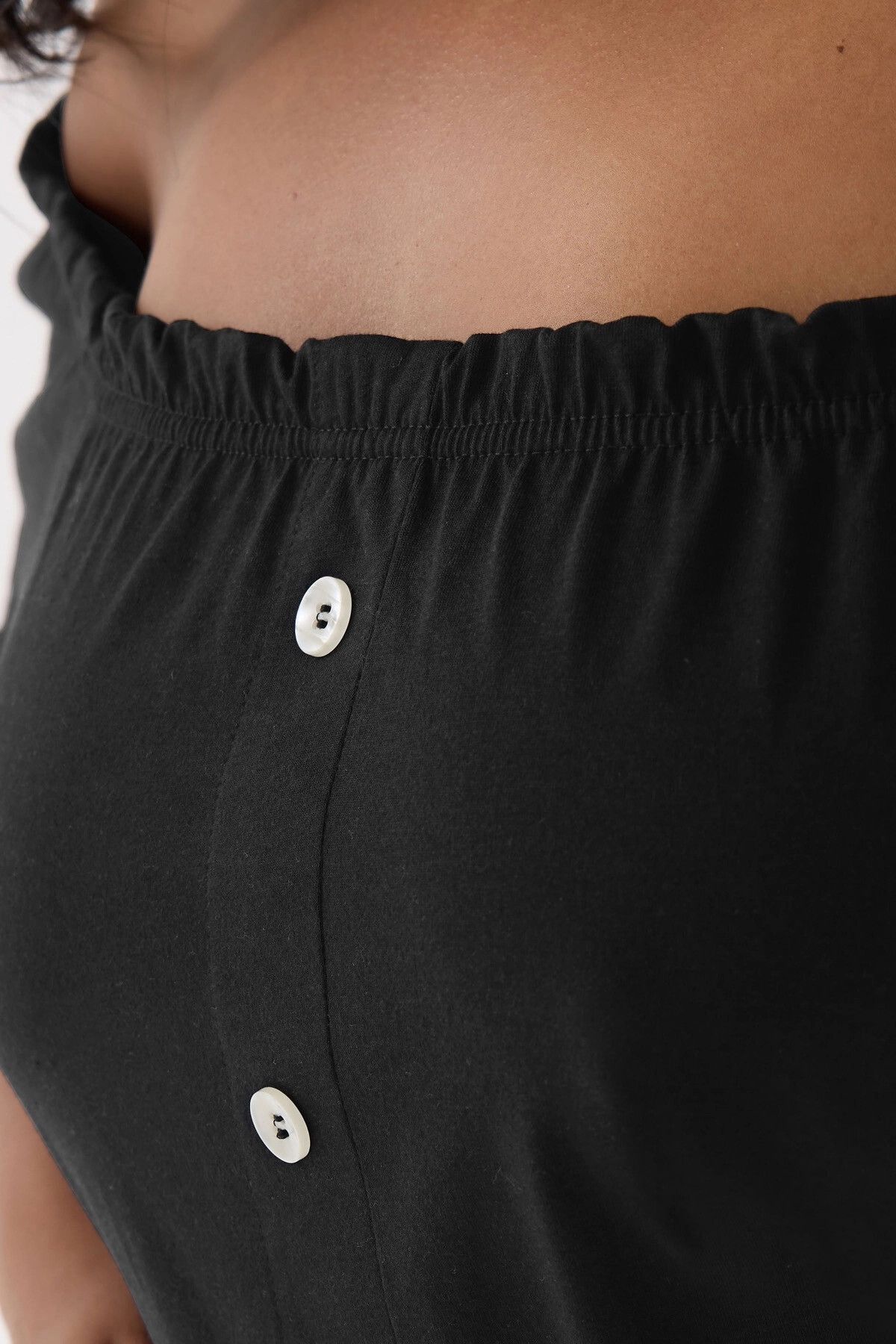 Büyük Beden Düşük Omuz Düğme Detaylı Straplez Bluz 322704