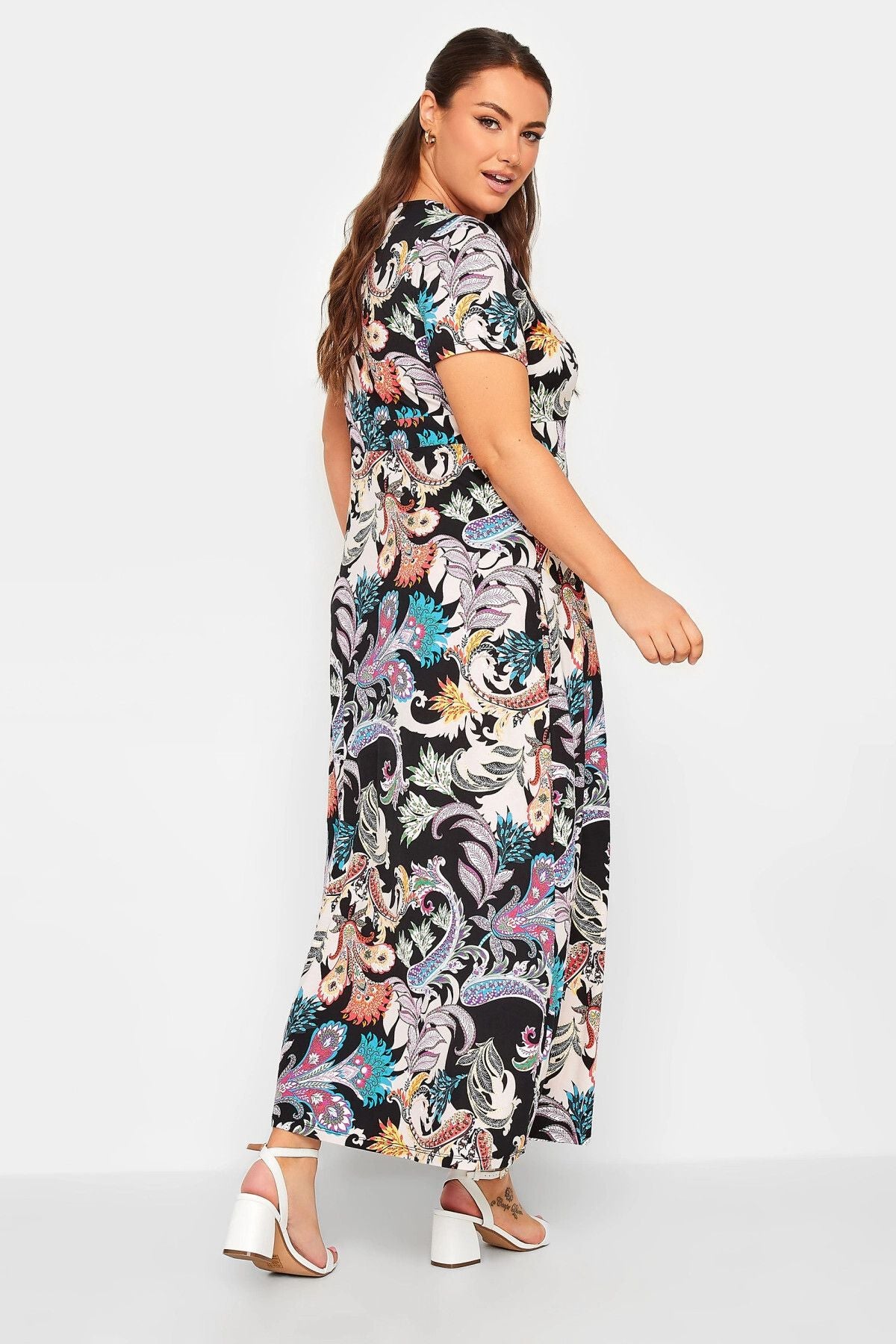 Büyük Beden V Yaka Kısa Kollu Likralı Anvelop Elbise 302224