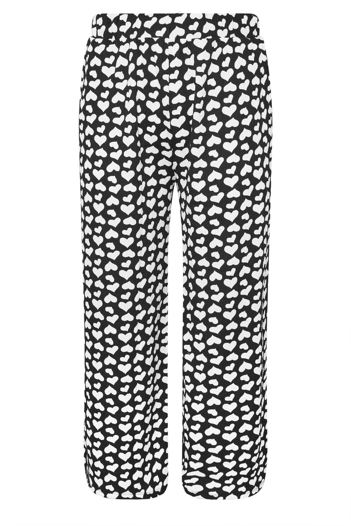 Büyük Beden Beli Lastikli Bol Paça Kalp Desenli Cepli Pantolon 303492