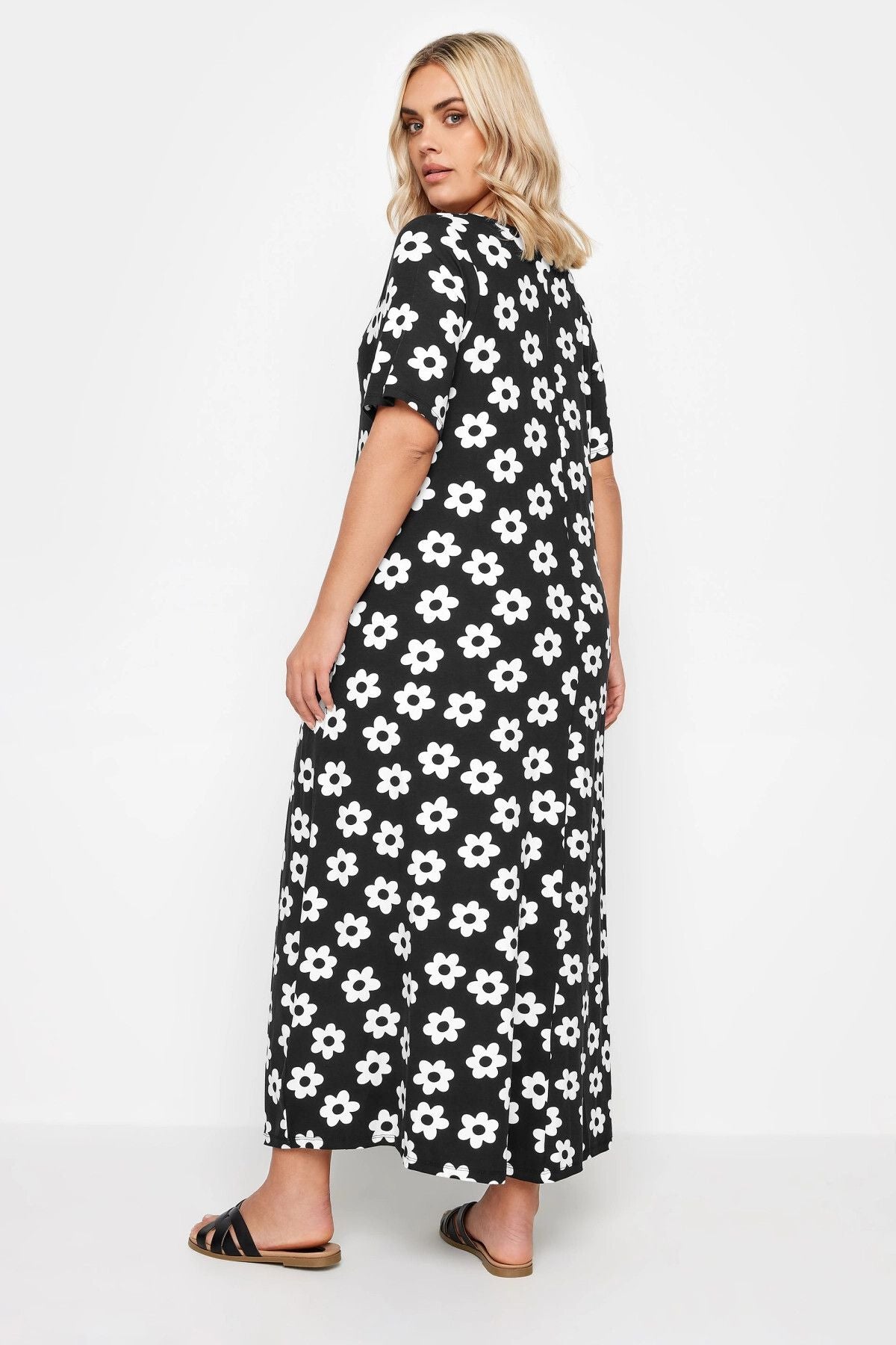 Büyük Beden V Yaka Kısa Kollu Cepli Uzun Elbise 137862