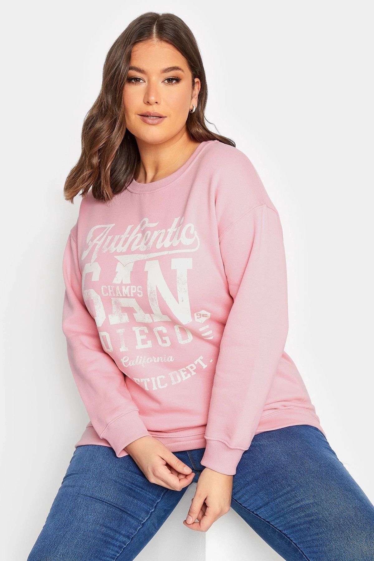 Büyük Beden Önü Yazı Baskılı Bisiklet Yaka Sweatshirt 301939