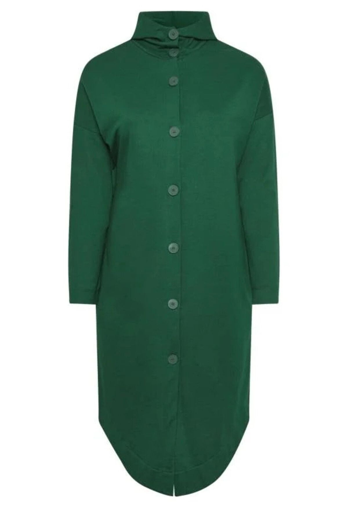 Büyük Beden Kapüşonlu Cepli Önü Düğme Kapamalı Uzun Ceket 303270