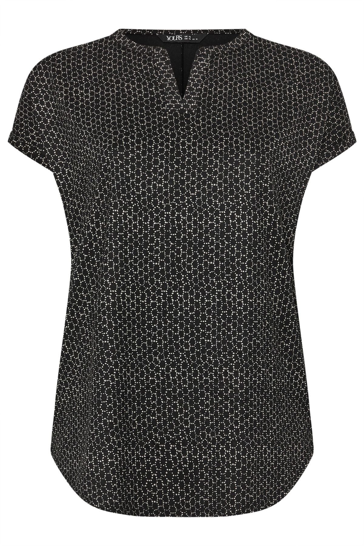 Büyük Beden V Yaka Kısa Kollu Desenli Bluz 303530