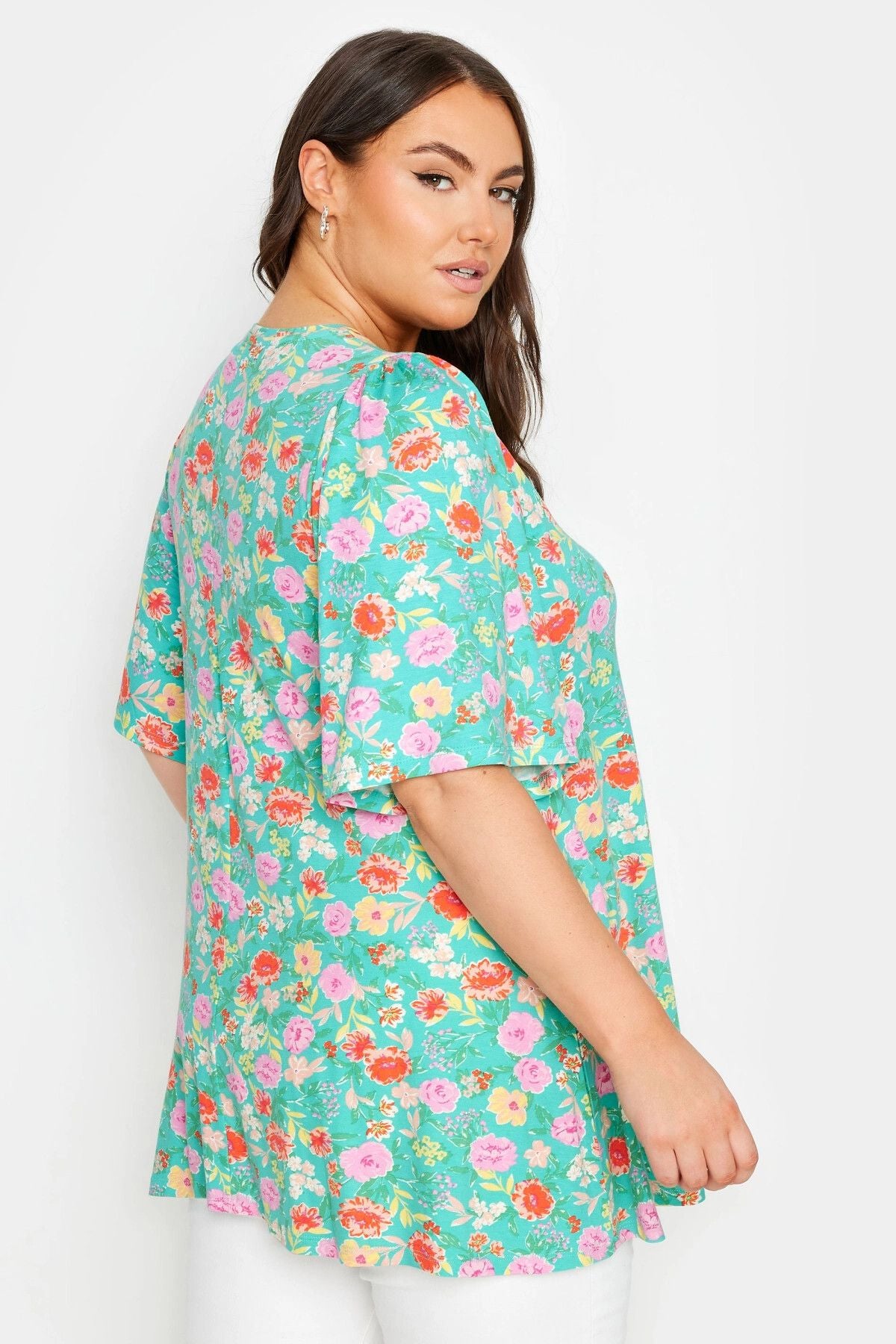 Büyük Beden V Yaka Desenli Asimetrik Kesim Likralı Bluz 321767