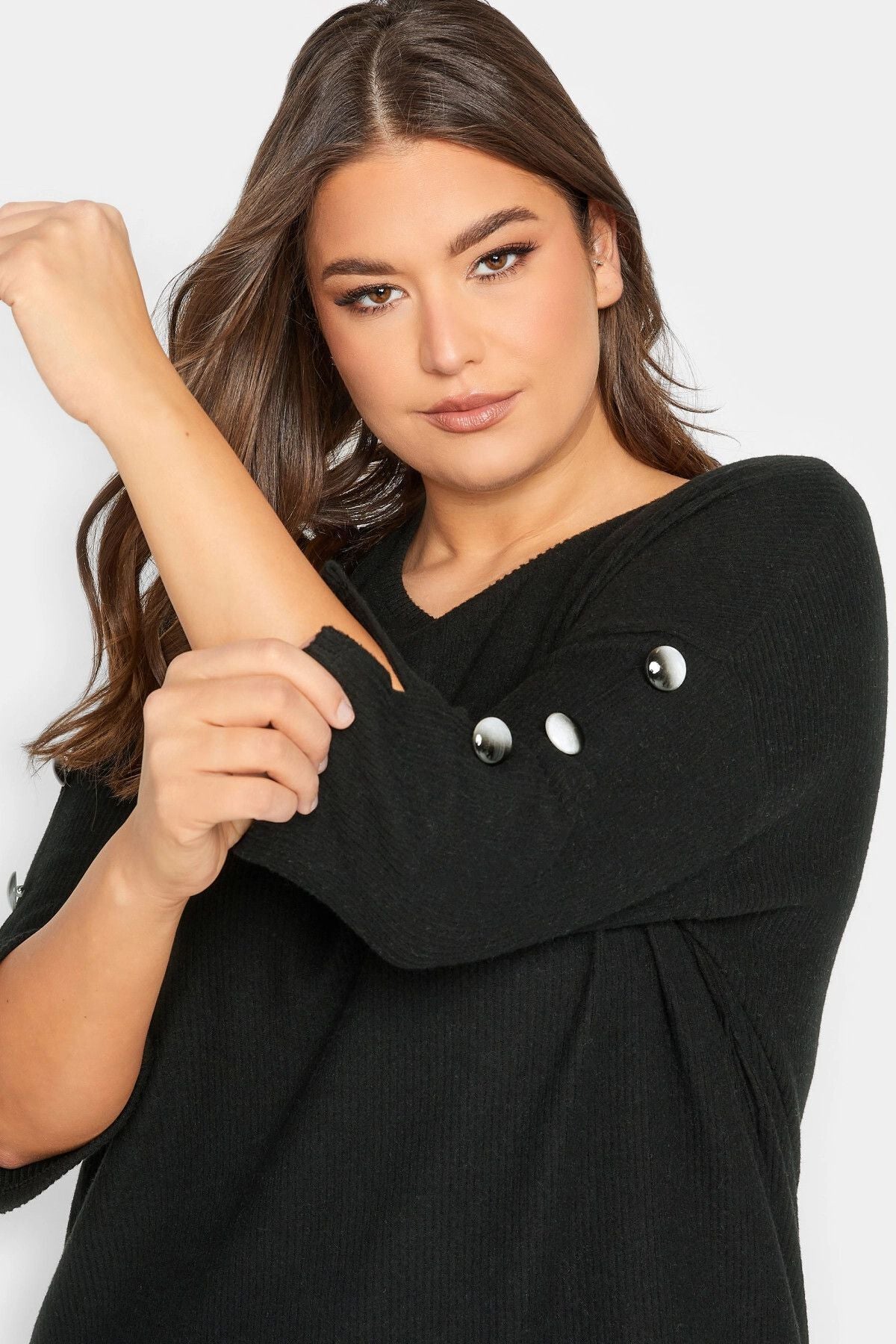 Büyük Beden Yumuşak Dokulu Bisiklet Yaka Düğme Detaylı Bluz 301785