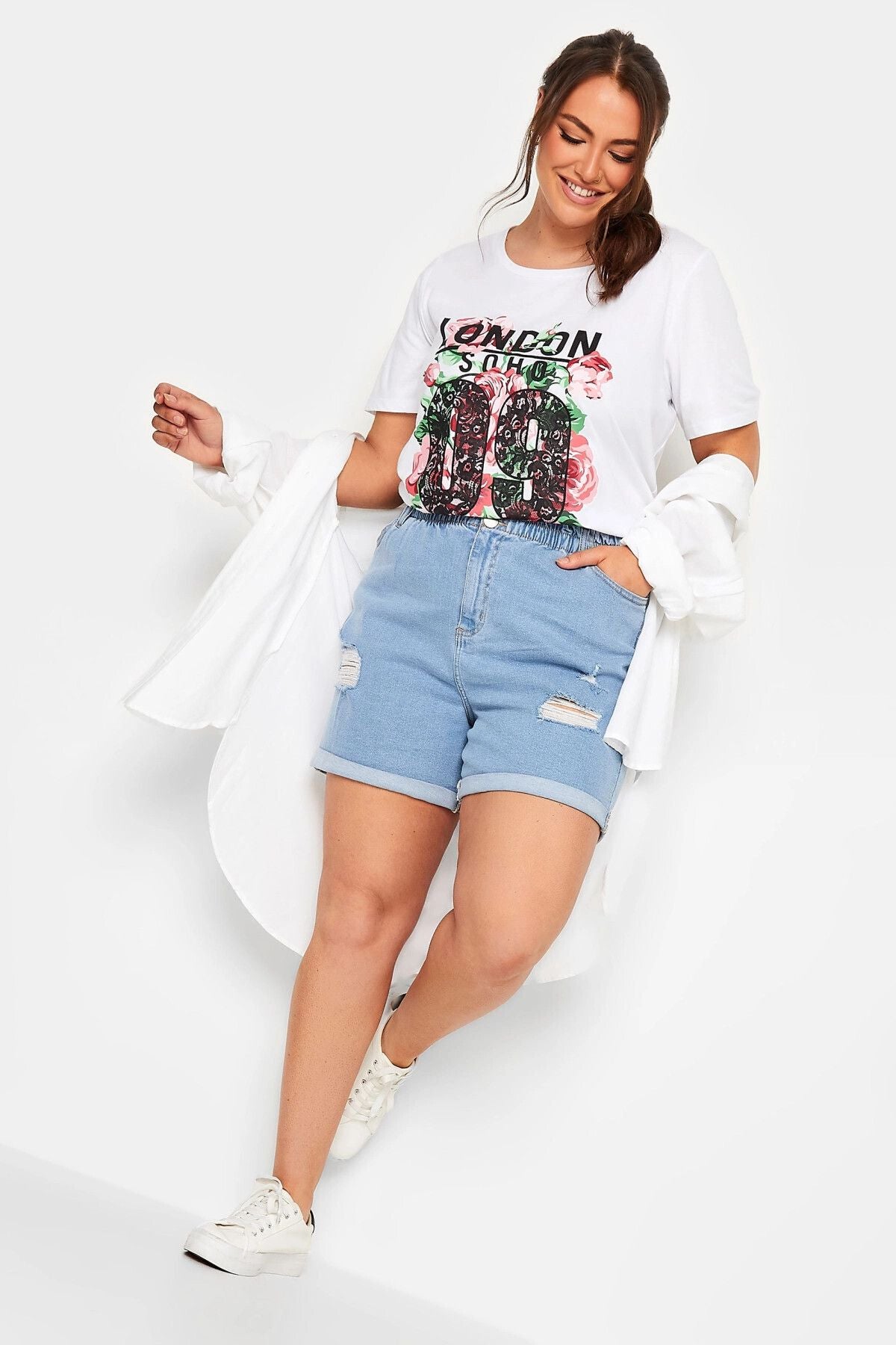 Büyük Beden Yazı Baskılı Yarım Kollu Bisiklet Yaka T-shirt 302022