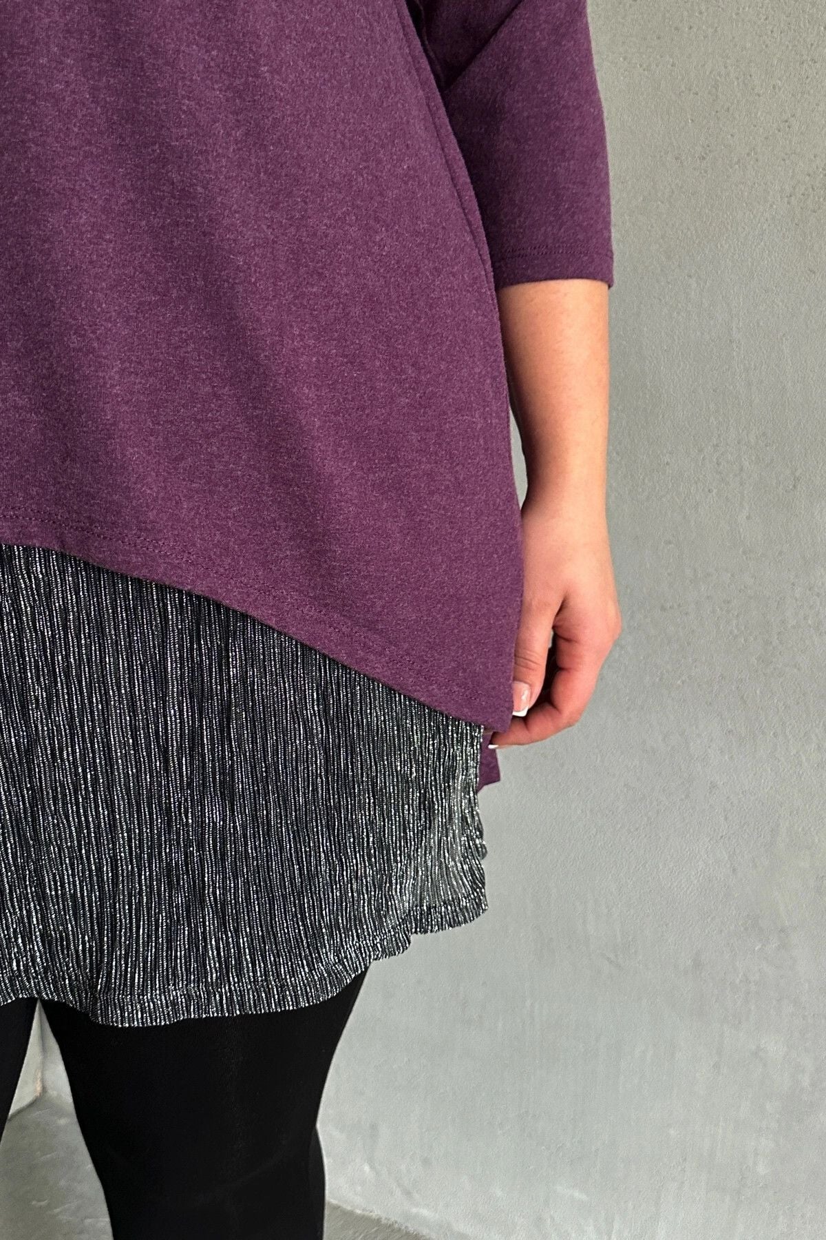 Büyük Beden Eteği Tül Detaylı Uzun Kollu İnce Bluz 84-106