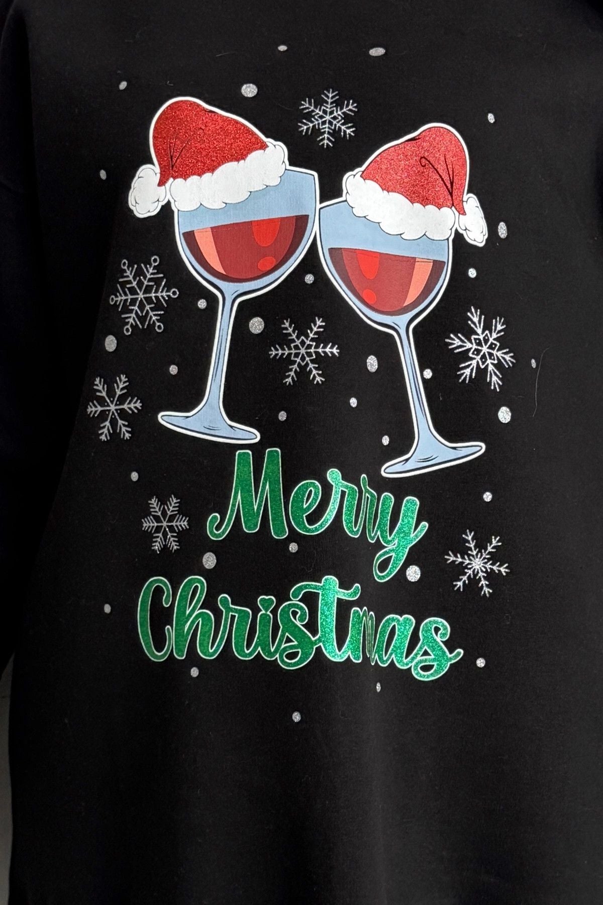 Büyük Beden Yılbaşı Temalı Bisiklet Yaka Uzun Kollu Sweatshirt 303819